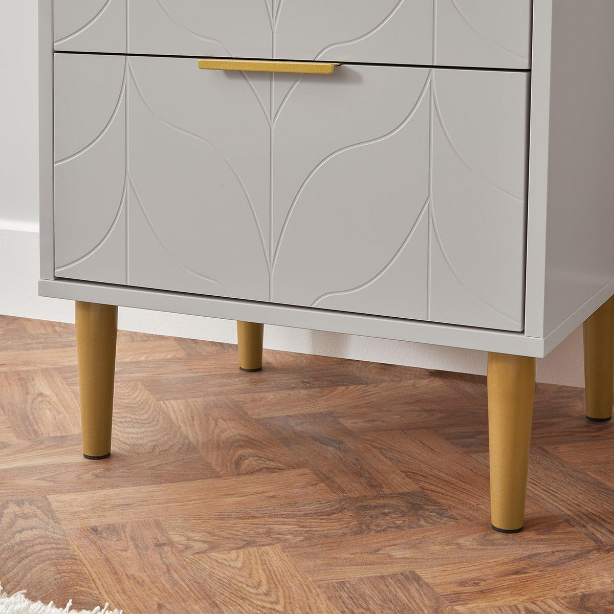 Gloria tallboy - grey and brass effect - Laura james