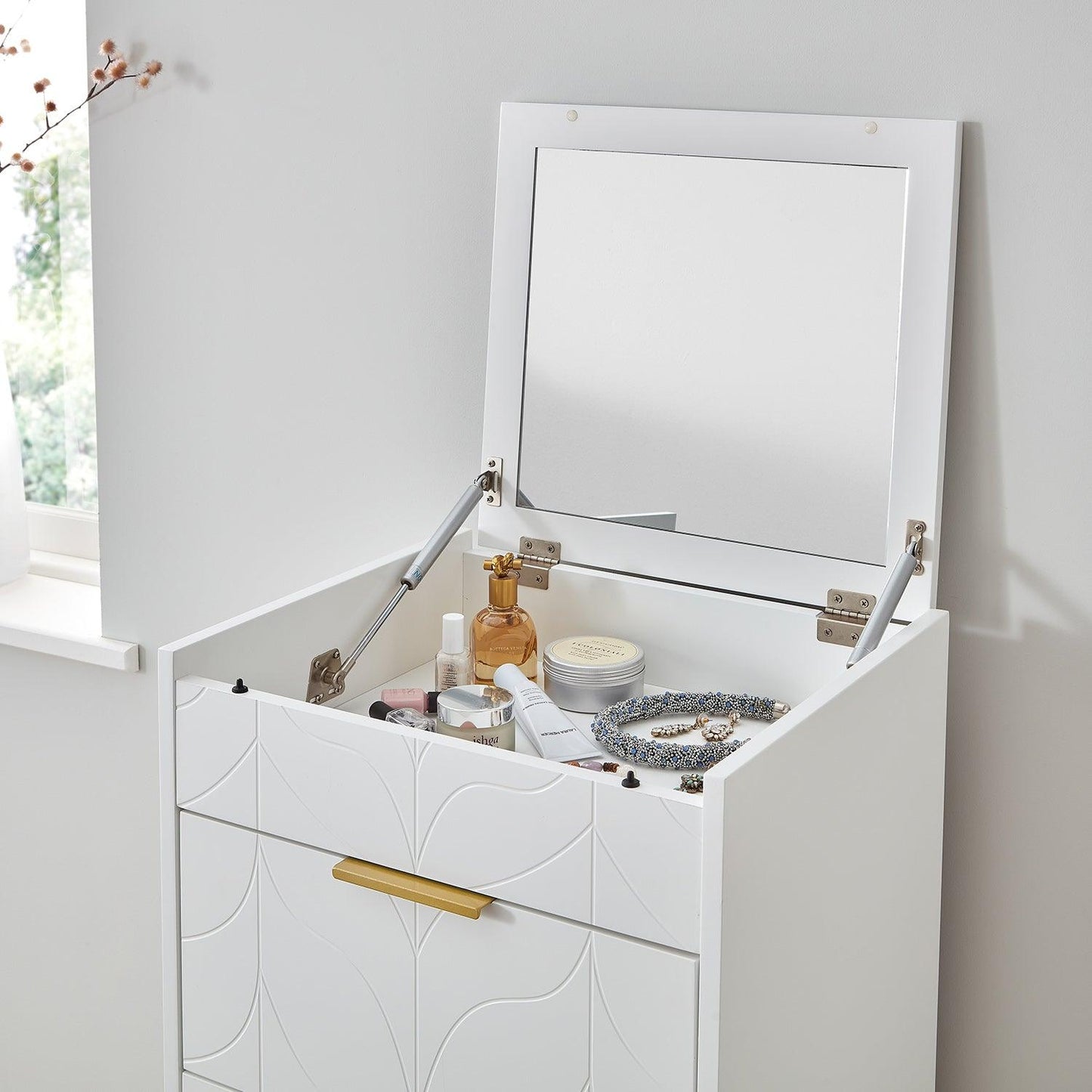Gloria tallboy - white and brass effect - Laura James