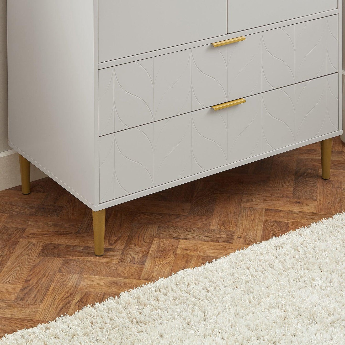 Gloria wardrobe and drawers set - 4 over 4 chest of drawers - grey