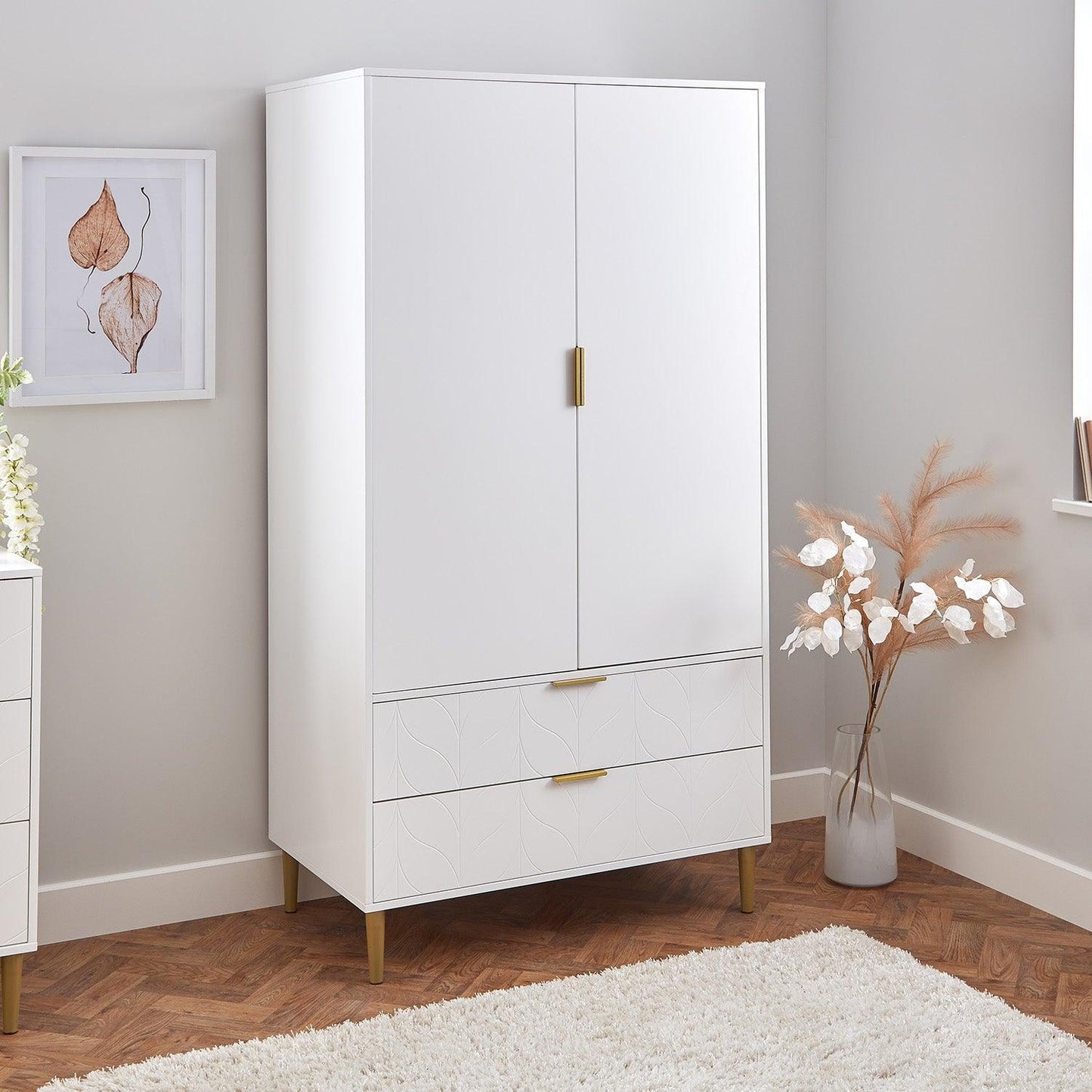 Gloria wardrobe and drawers set - 4 over 4 chest of drawers - white - Laura James