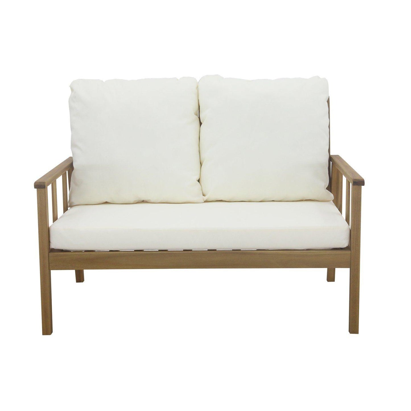 Harrelson Outdoor Wooden Double Sofa Set with 2 Armchairs & Cream LED Parasol - Laura James