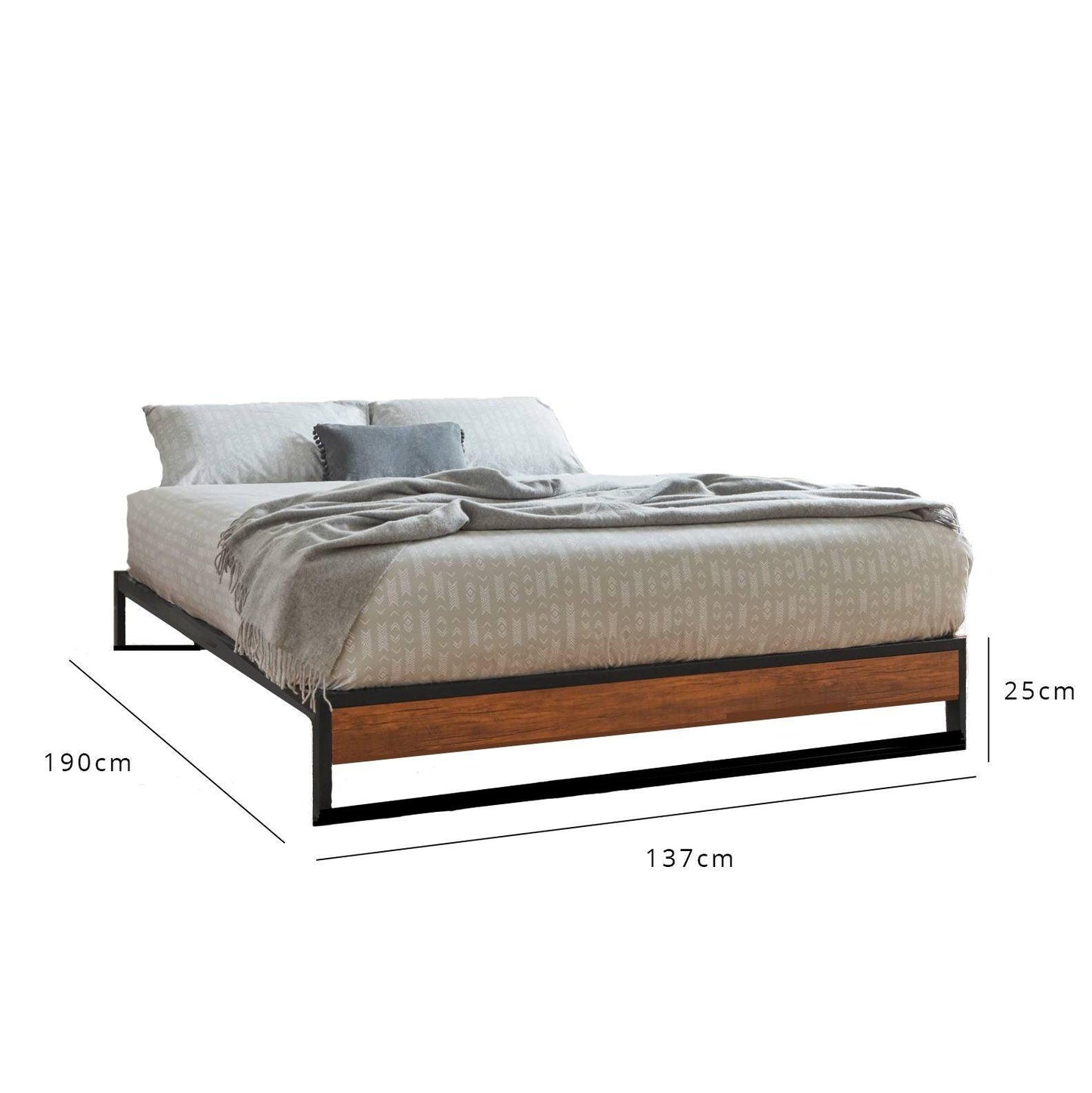 Wood effect and metal platform double bed frame - Laura James