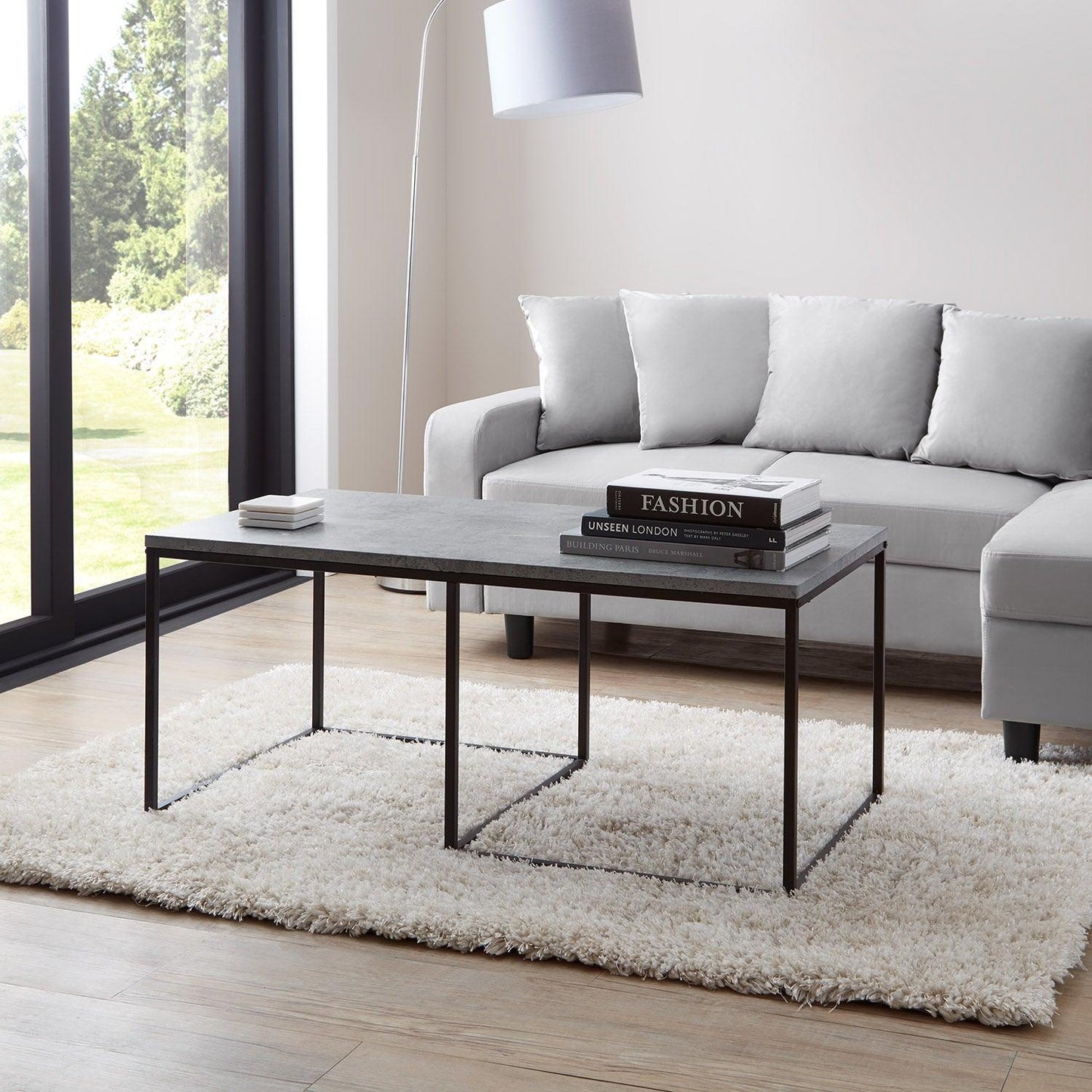 Jay coffee table and side table set - concrete effect and black - Laura James