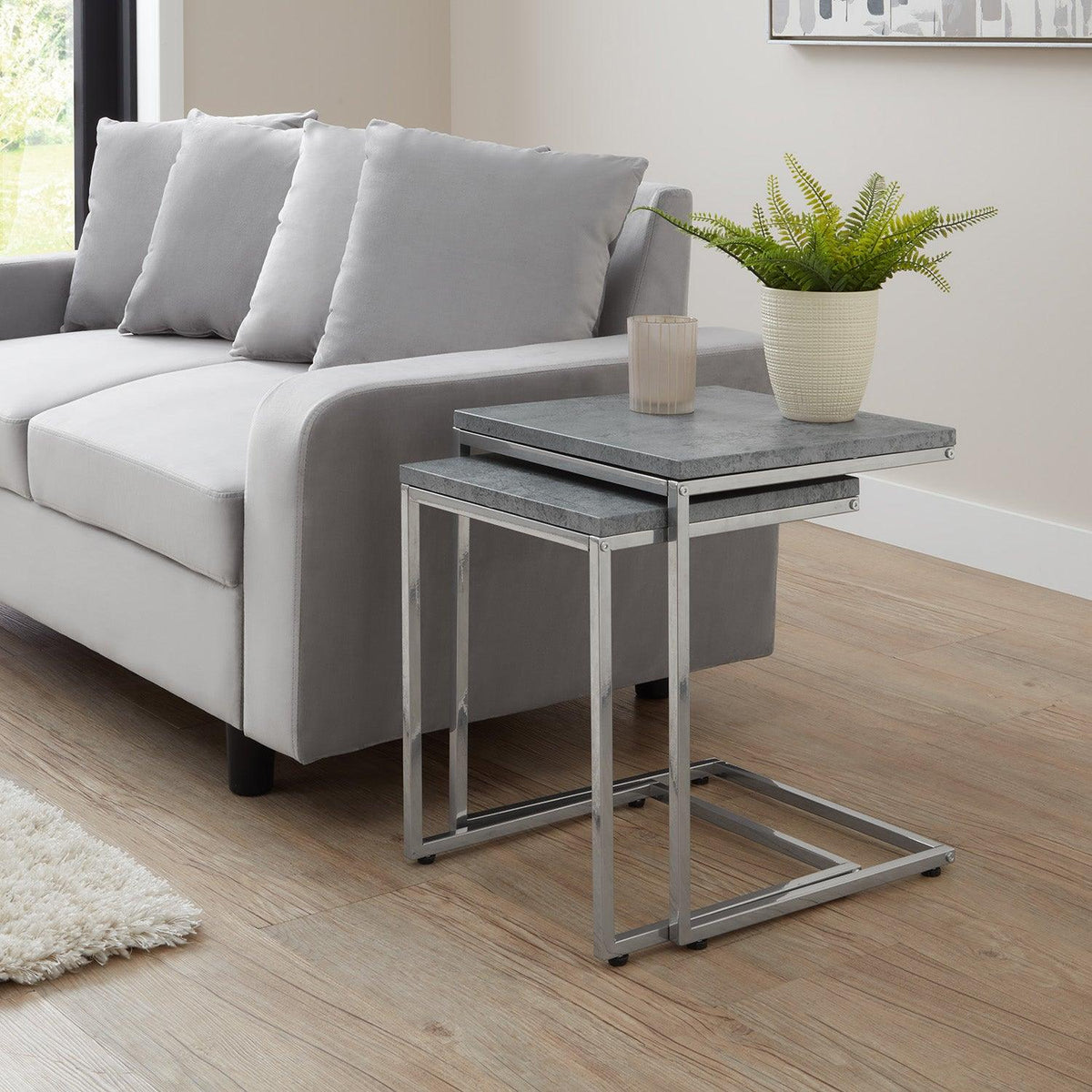 Jay nest of tables - concrete effect and chrome - Laura James
