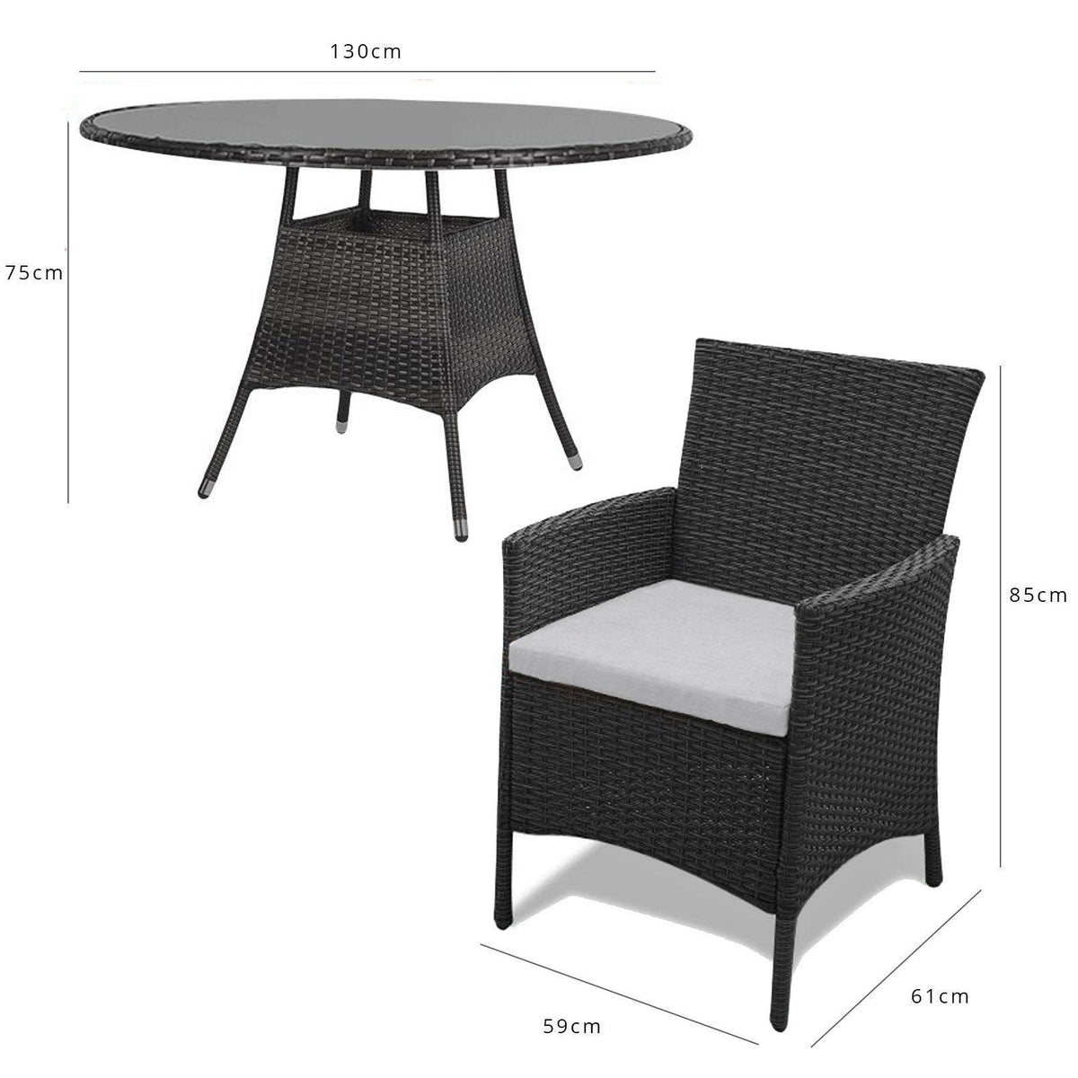 Kemble 6 Seater Rattan Round Outdoor Dining Set with Parasol - Rattan Garden Furniture - Black - Laura James