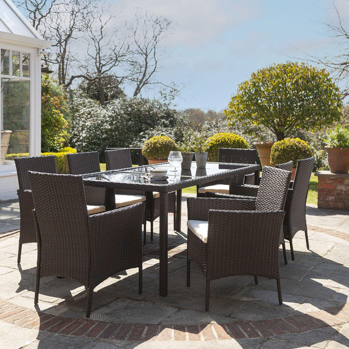 Marston Brown 8 Seater Garden Table and Chair Set - Laura James