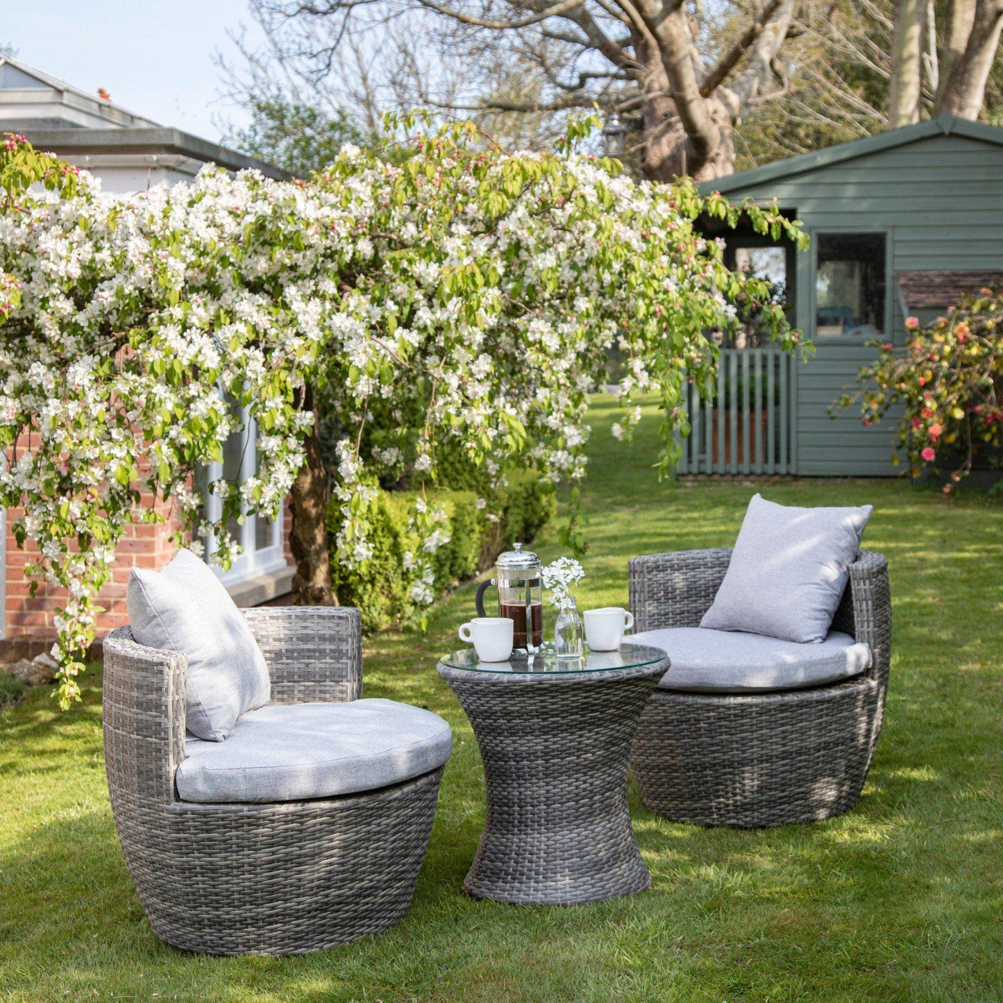 2 Seater Rattan Egg Chair Bistro Set - Grey - Laura James