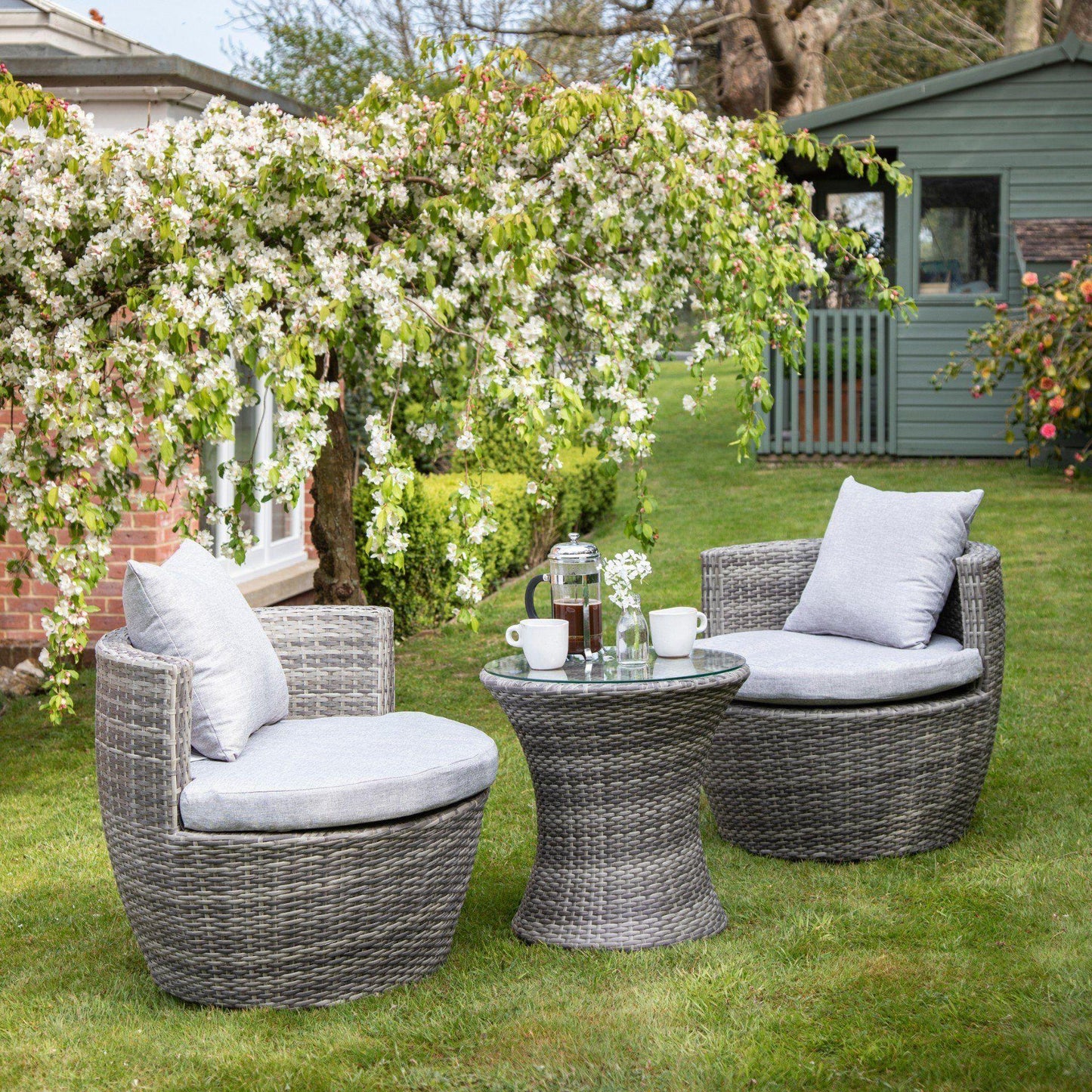 2 Seater Rattan Egg Chair Bistro Set - Grey - Laura James