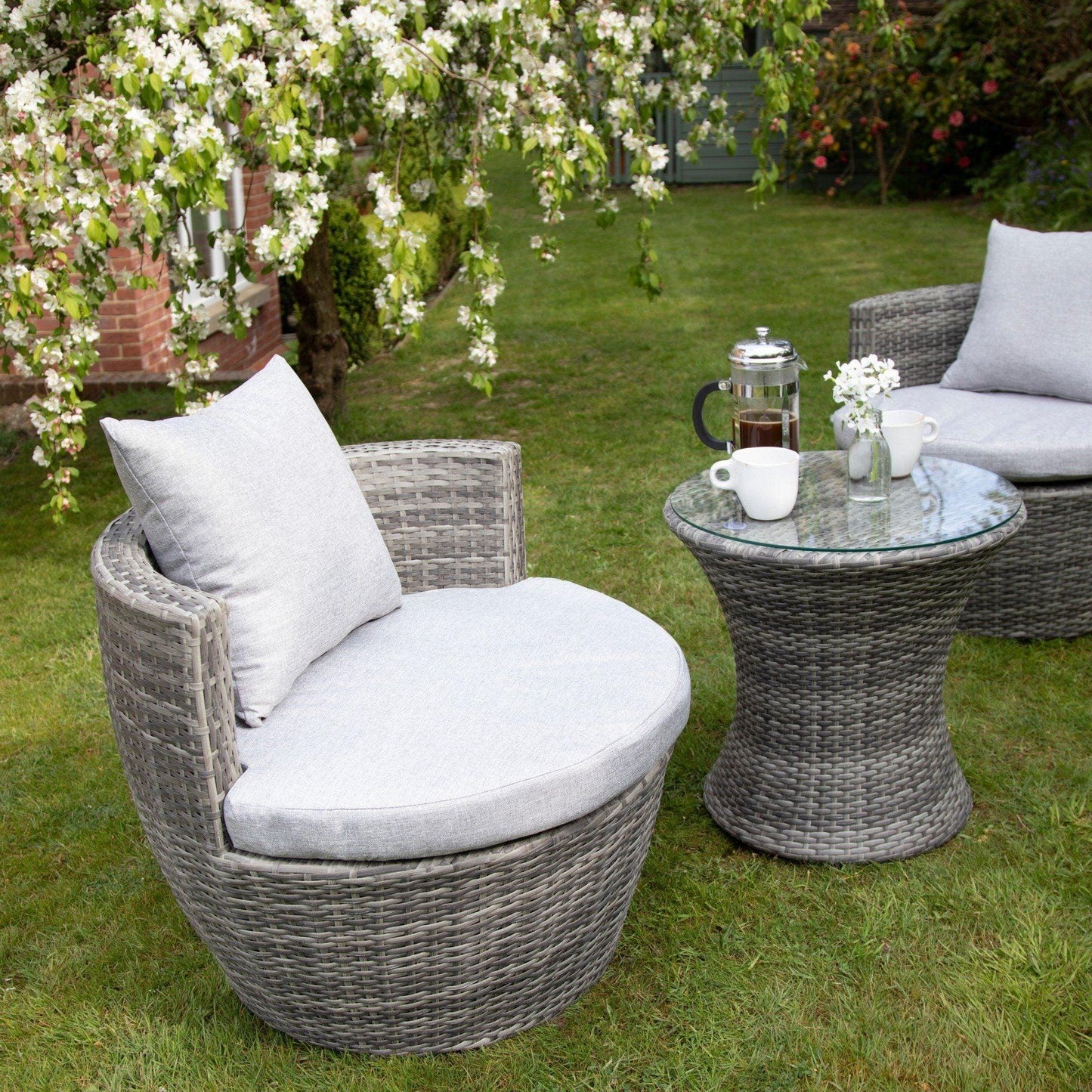 2 Seater Rattan Egg Chair Bistro Set - Grey - Laura James
