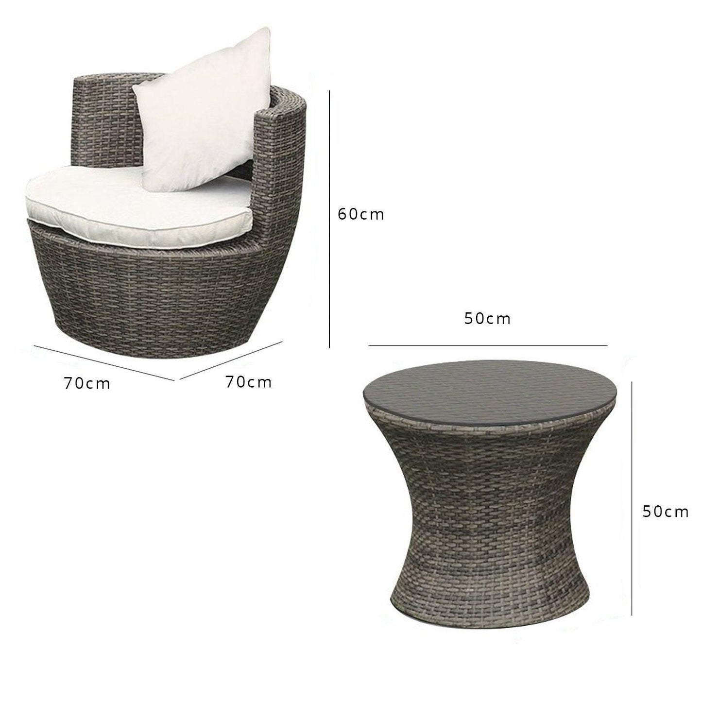 2 Seater Rattan Egg Chair Bistro Set - Grey - Laura James