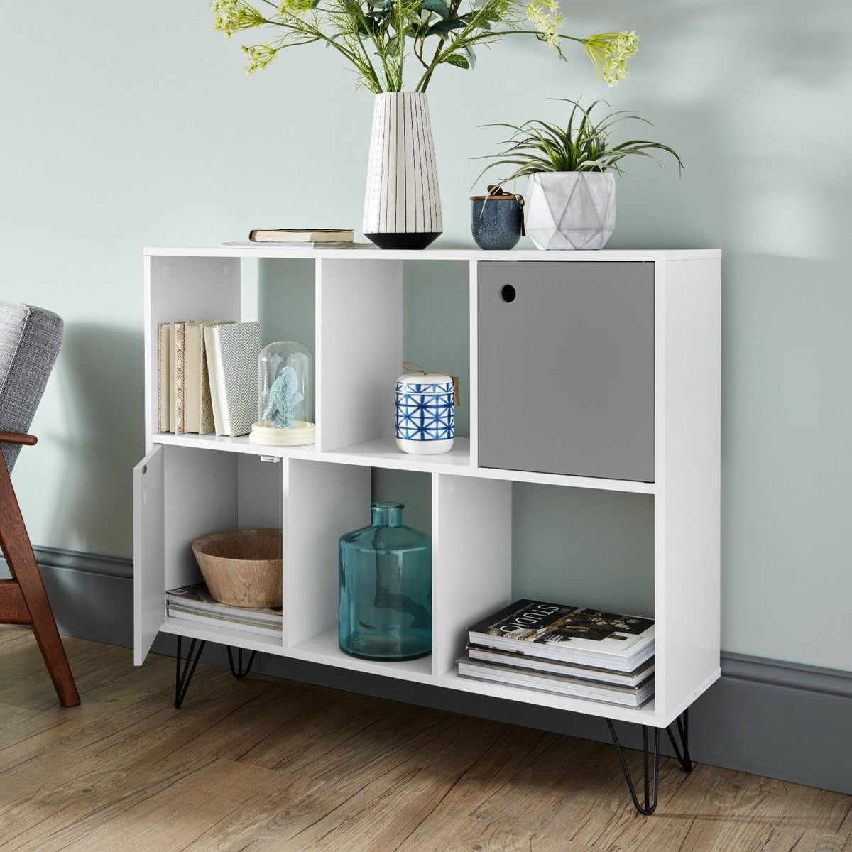 OUTLET-Anderson Bookcase - White & Grey - Laura James