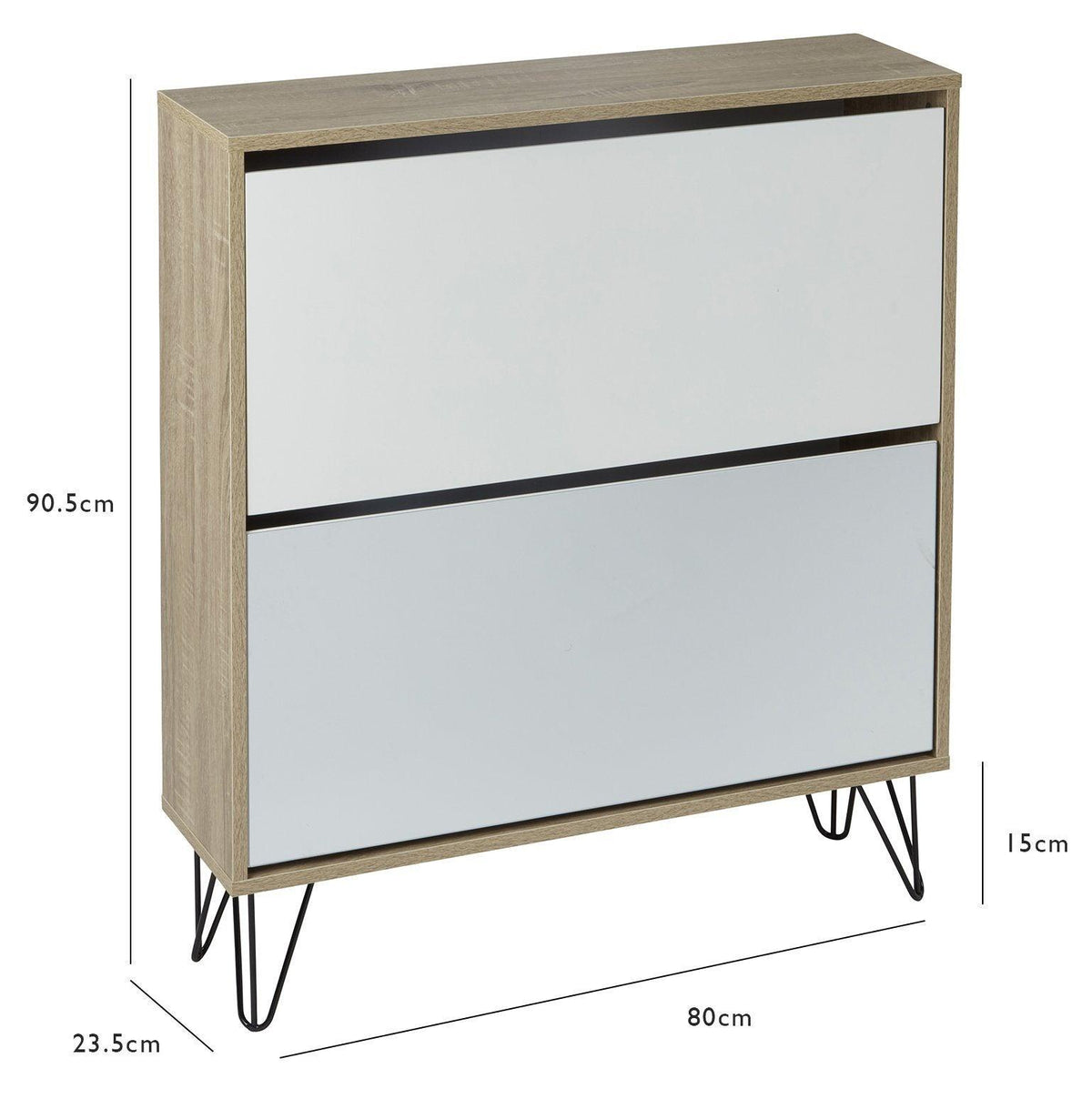 Anderson shoe cabinet - 2 door - oak effect and white - Laura James