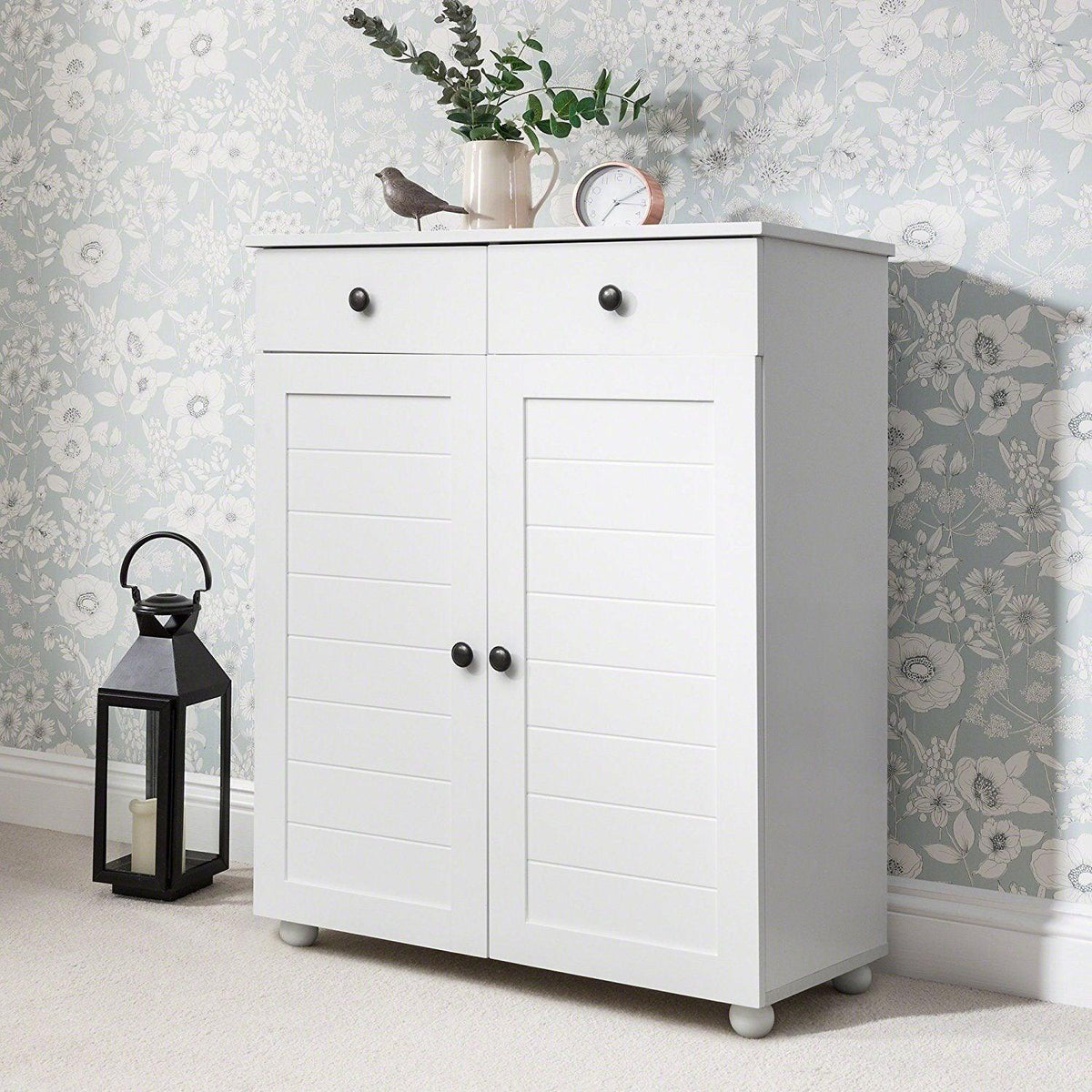 White Shoe Storage Cabinet Storage Cupboard Wooden - Laura James