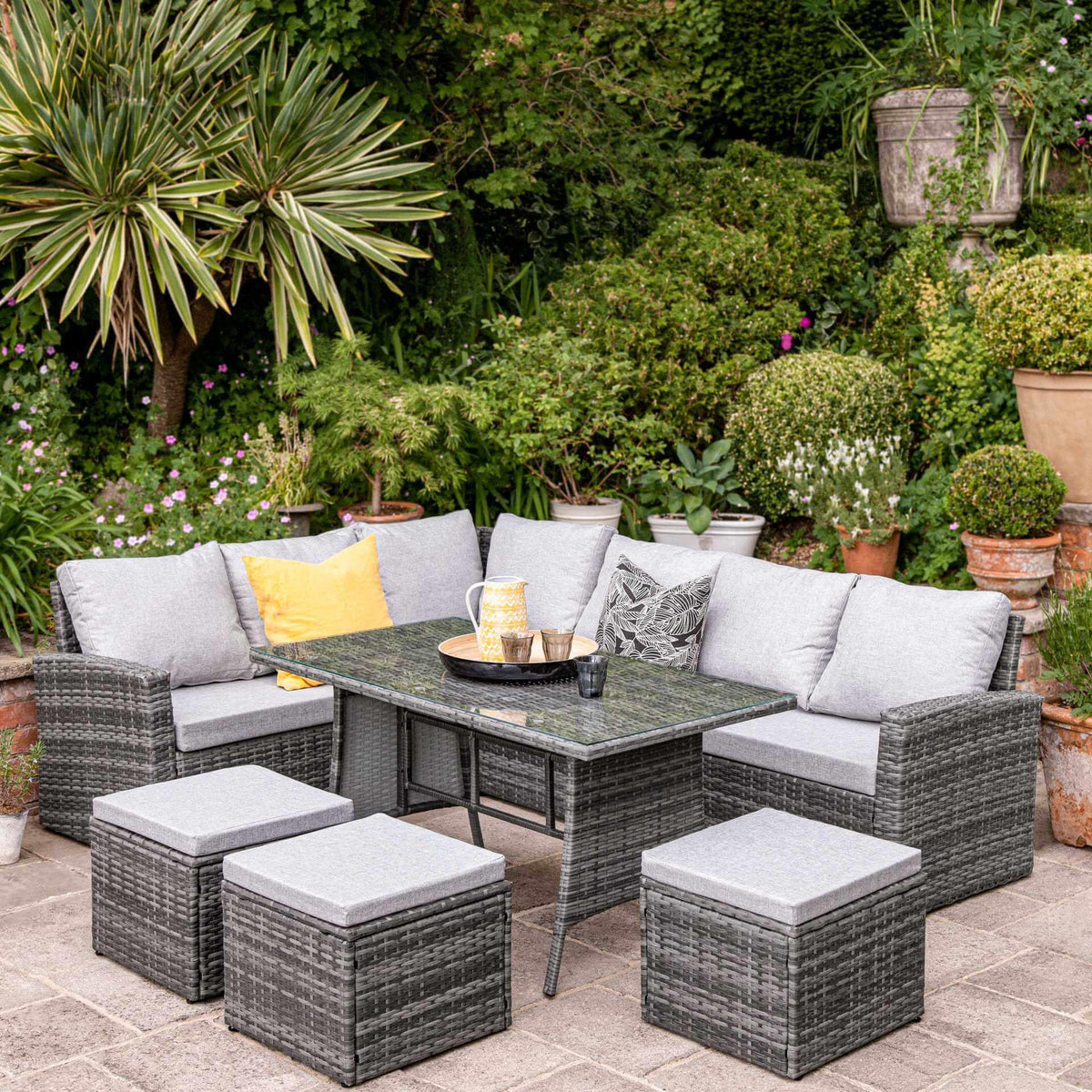 9 Seater Rattan Outdoor Corner Sofa Set - Grey Weave - Laura James