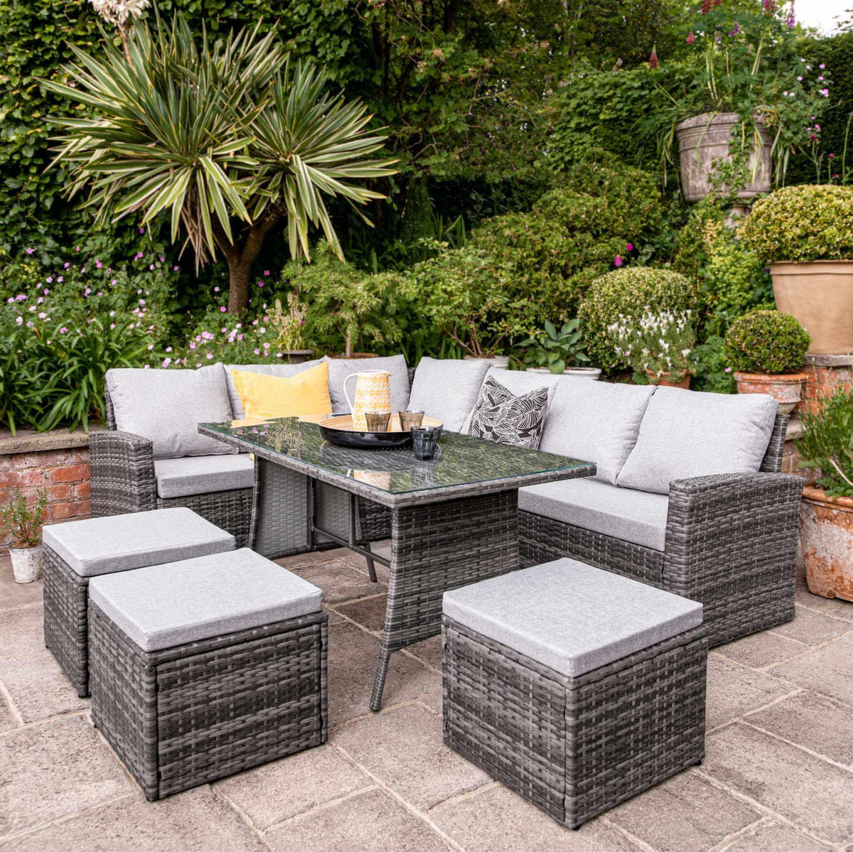 9 Seater Rattan Outdoor Corner Sofa Set - Grey Weave - Laura James