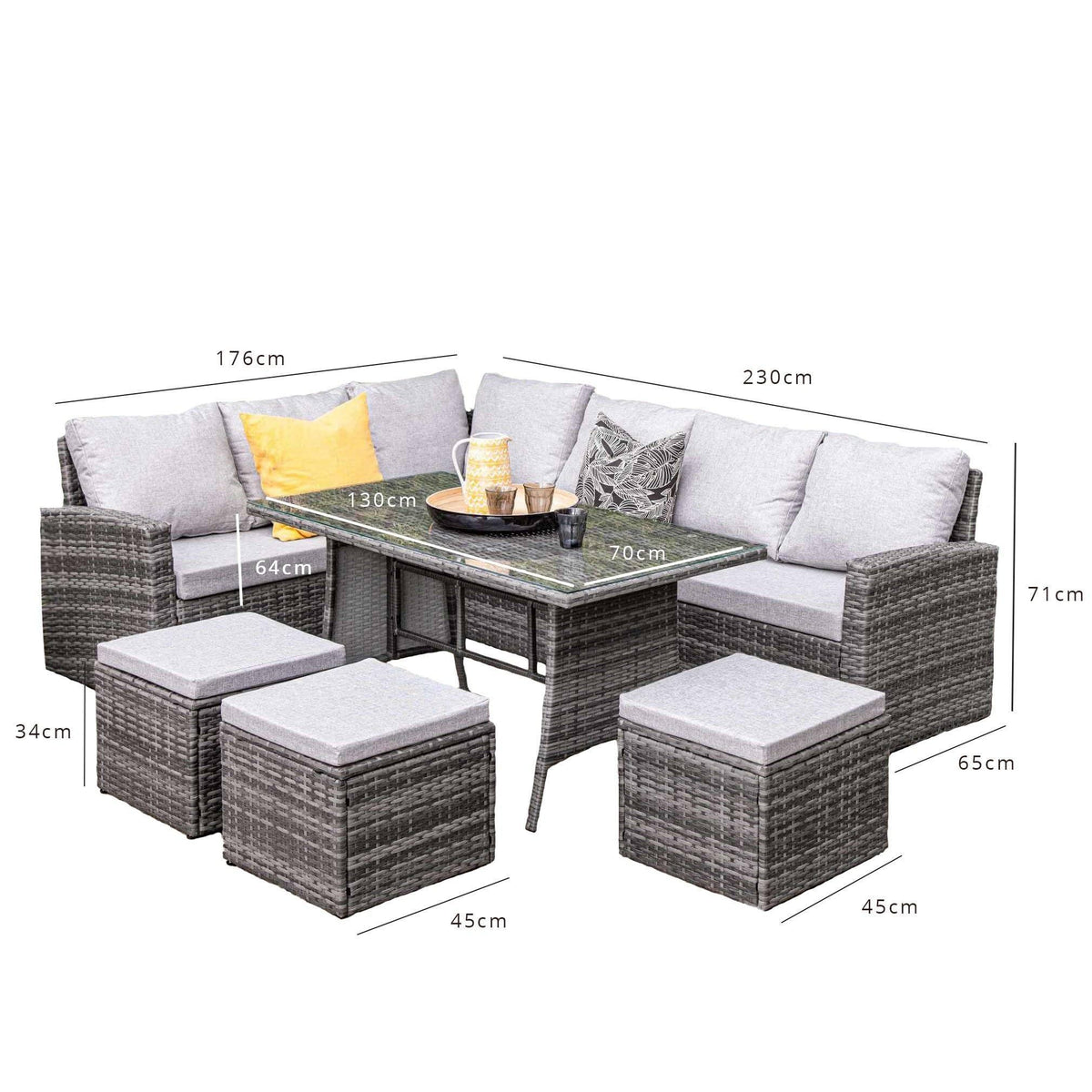 9 Seater Rattan Outdoor Corner Sofa Set - Grey Weave - Laura James