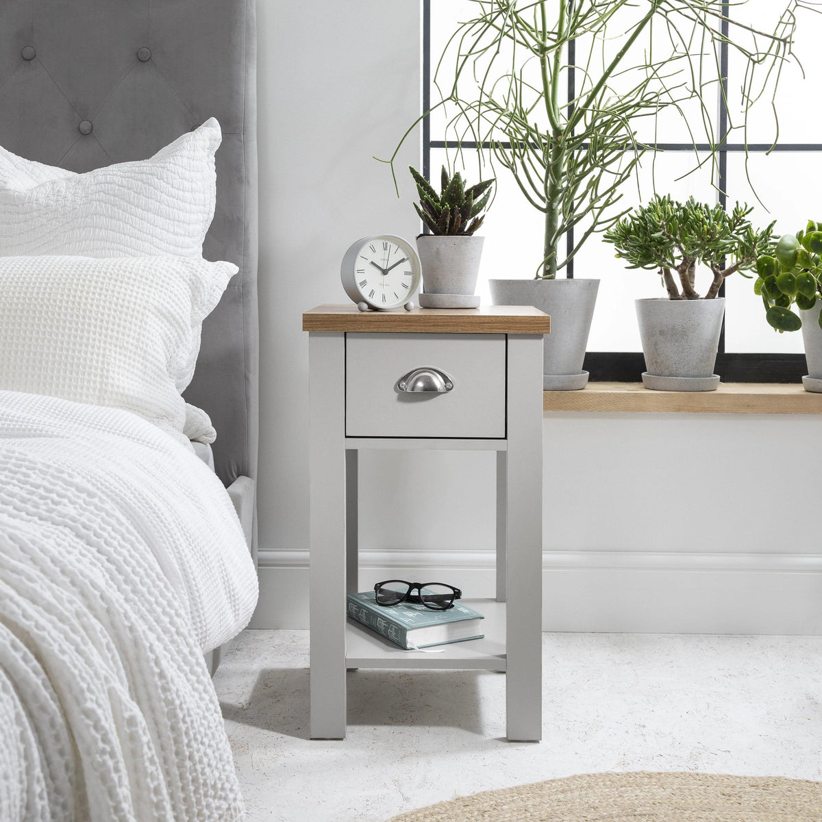 Bampton Grey Bedside Table - 1 Drawer - Laura James