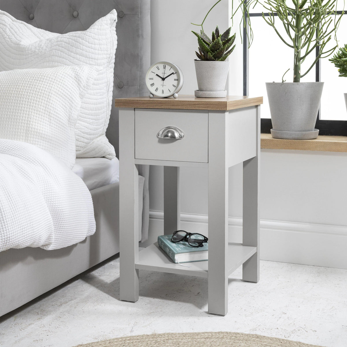 Bampton Grey Bedside Table - 1 Drawer - Laura James