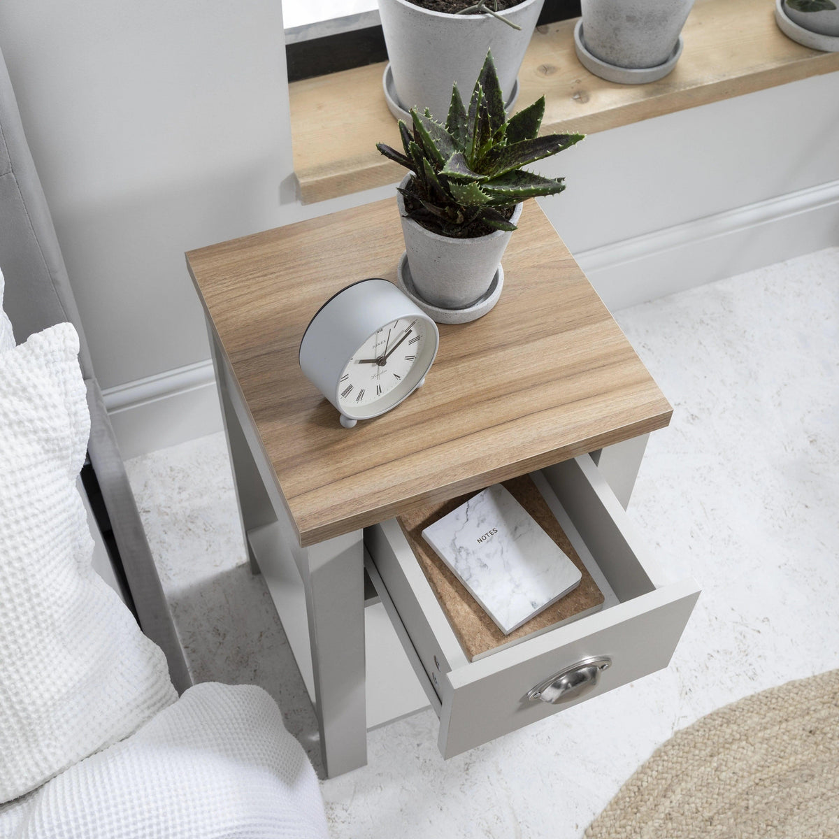 Bampton Grey Bedside Table - 1 Drawer - Laura James