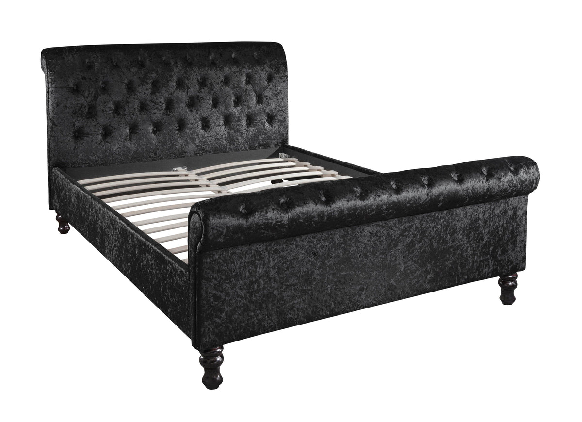 Outlet - Black Crushed Velvet Sleigh Bed Frame King Size - Laura James