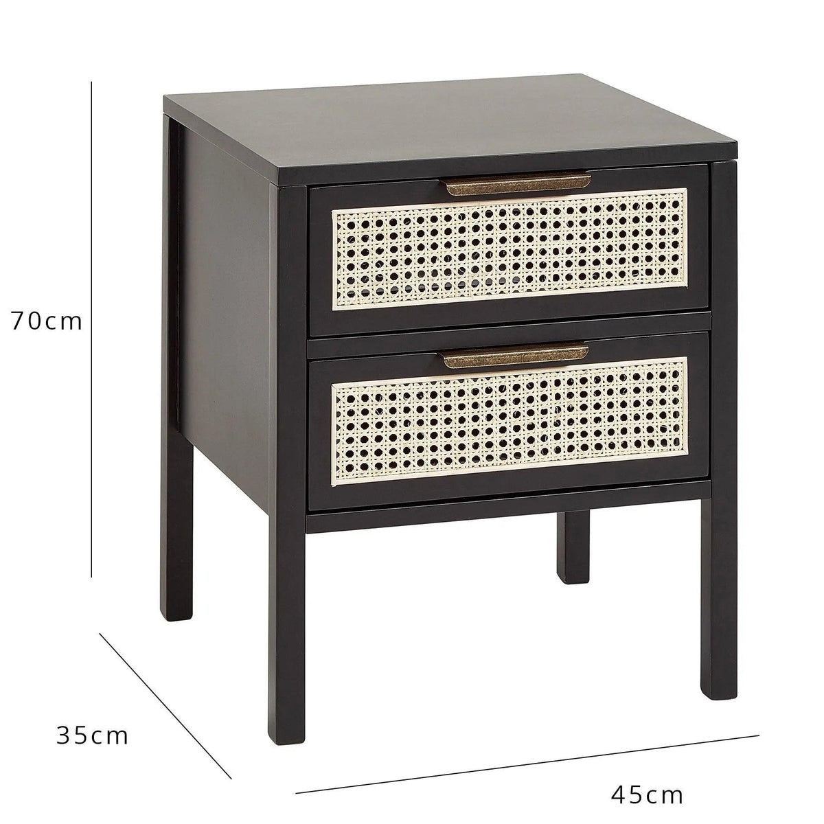 Charlie bedside table - 2 drawer - black - Laura James