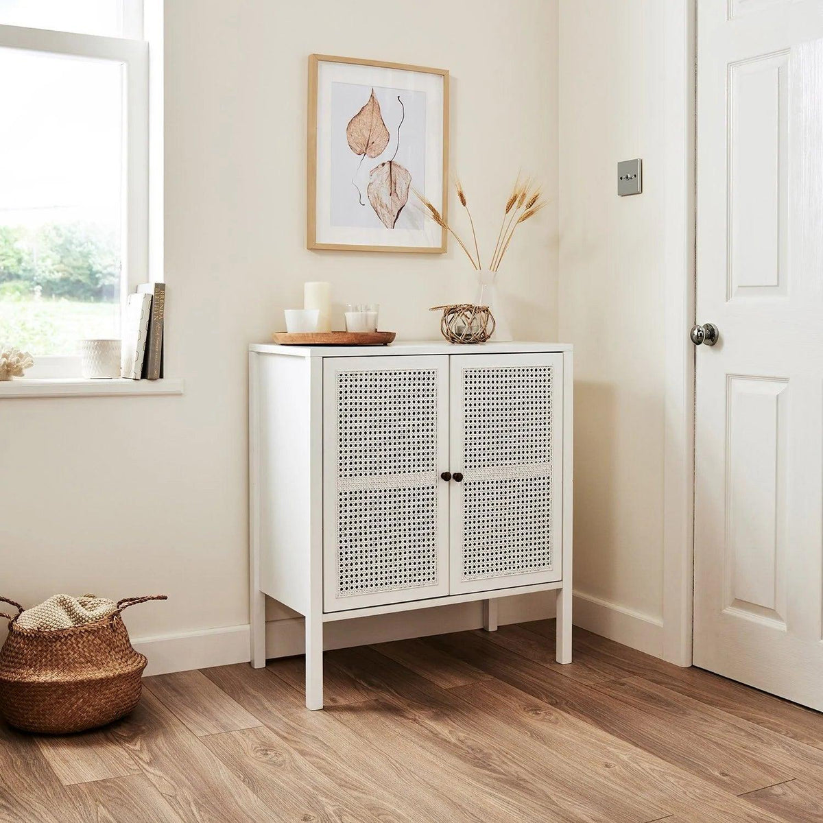 Charlie small sideboard - cane front - white - Laura James
