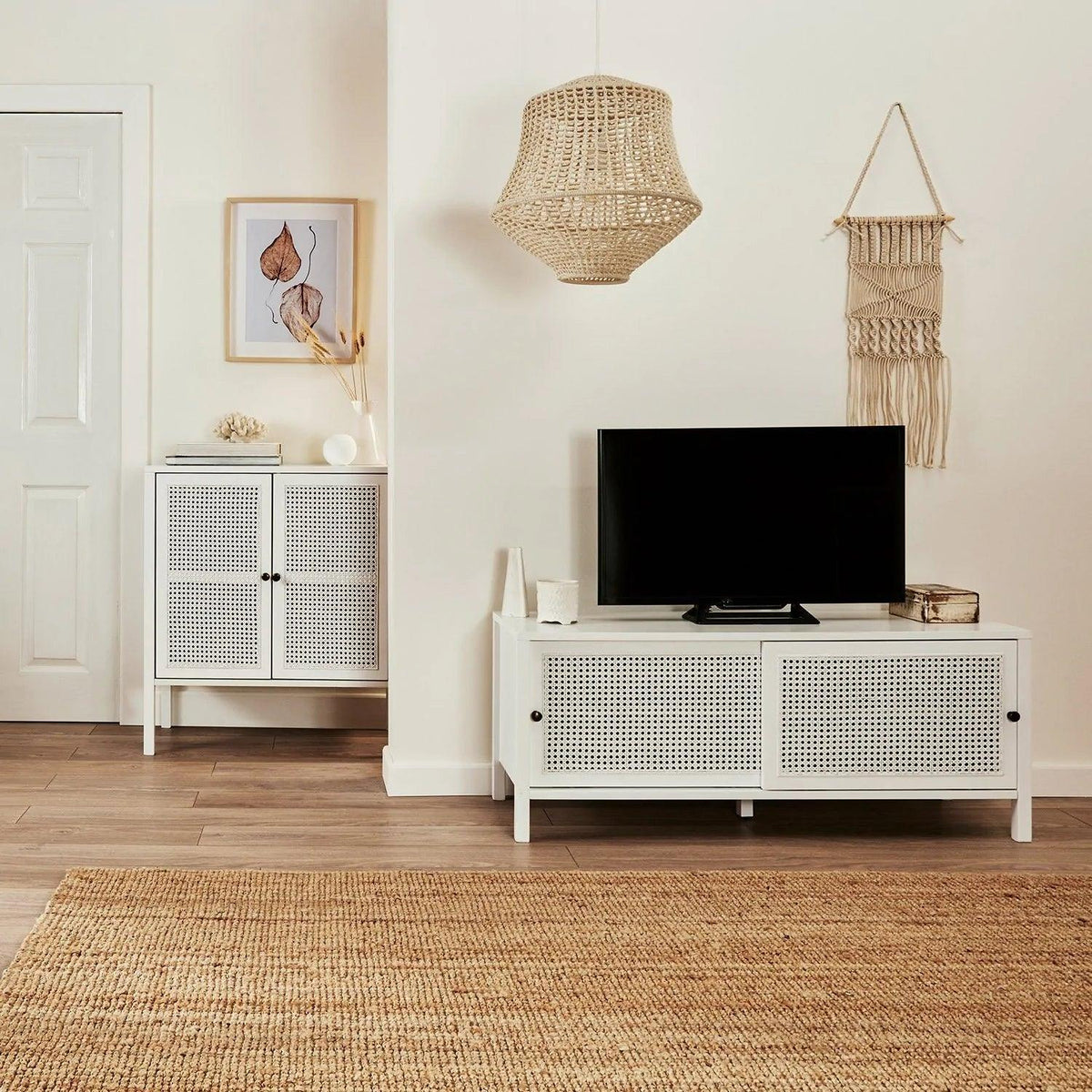 Charlie small sideboard - cane front - white - Laura James
