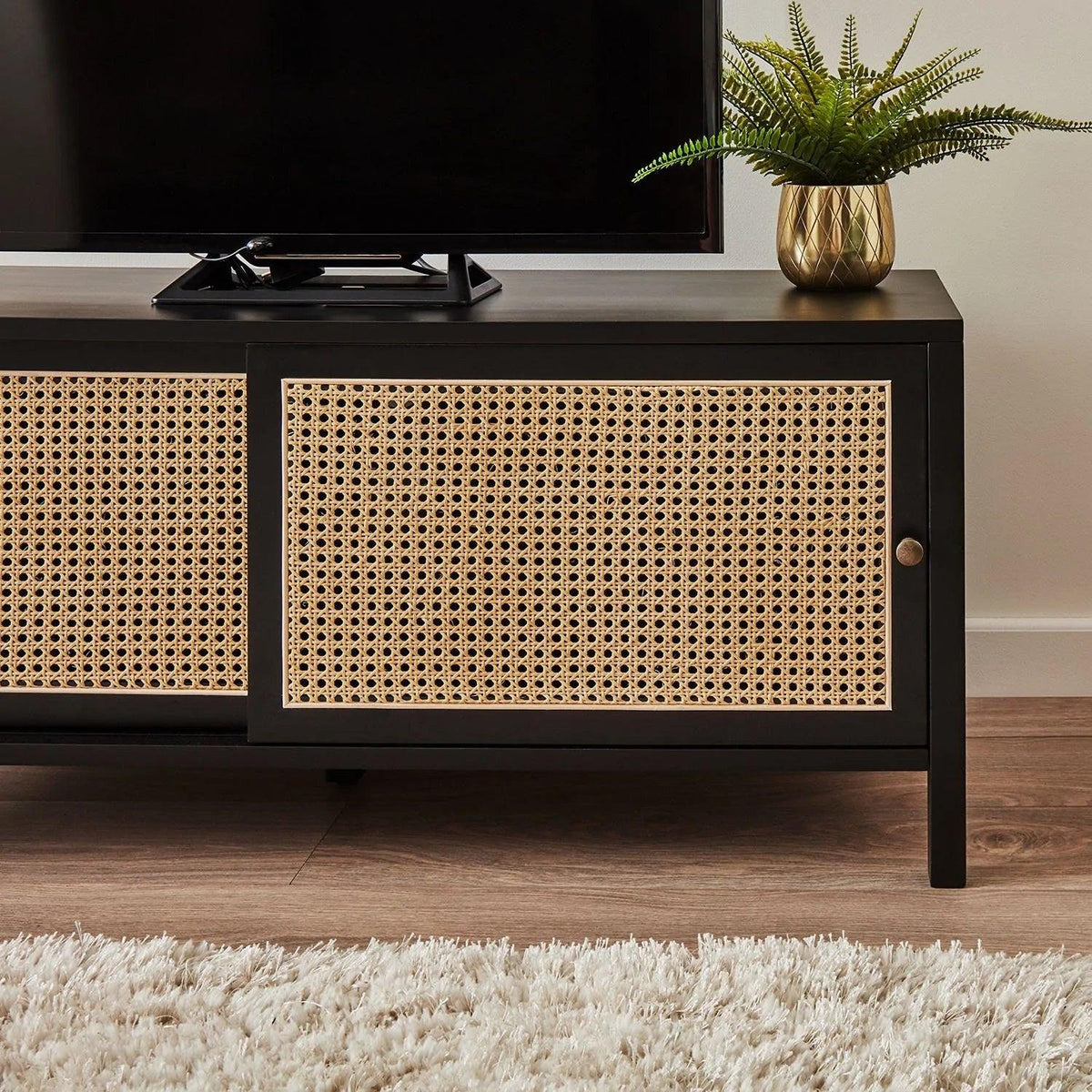 Charlie TV unit - cane front - black - Laura James