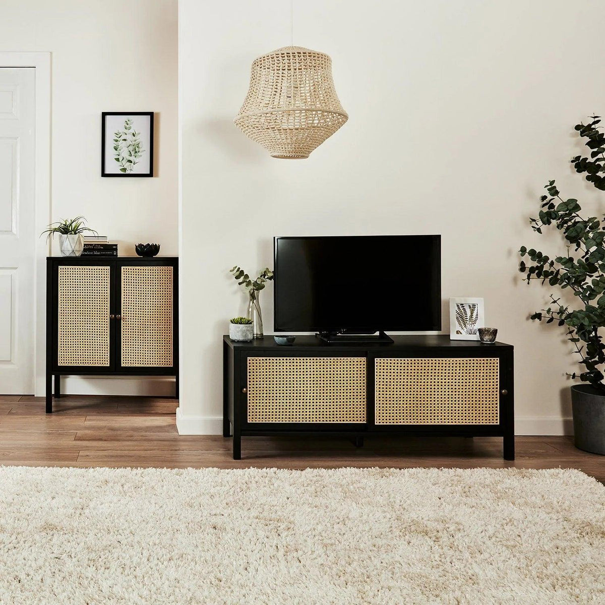 Charlie TV unit - cane front - black - Laura James