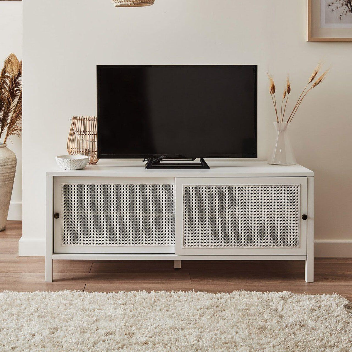 Outlet - Charlie TV Unit - Cane Front - White - Laura James