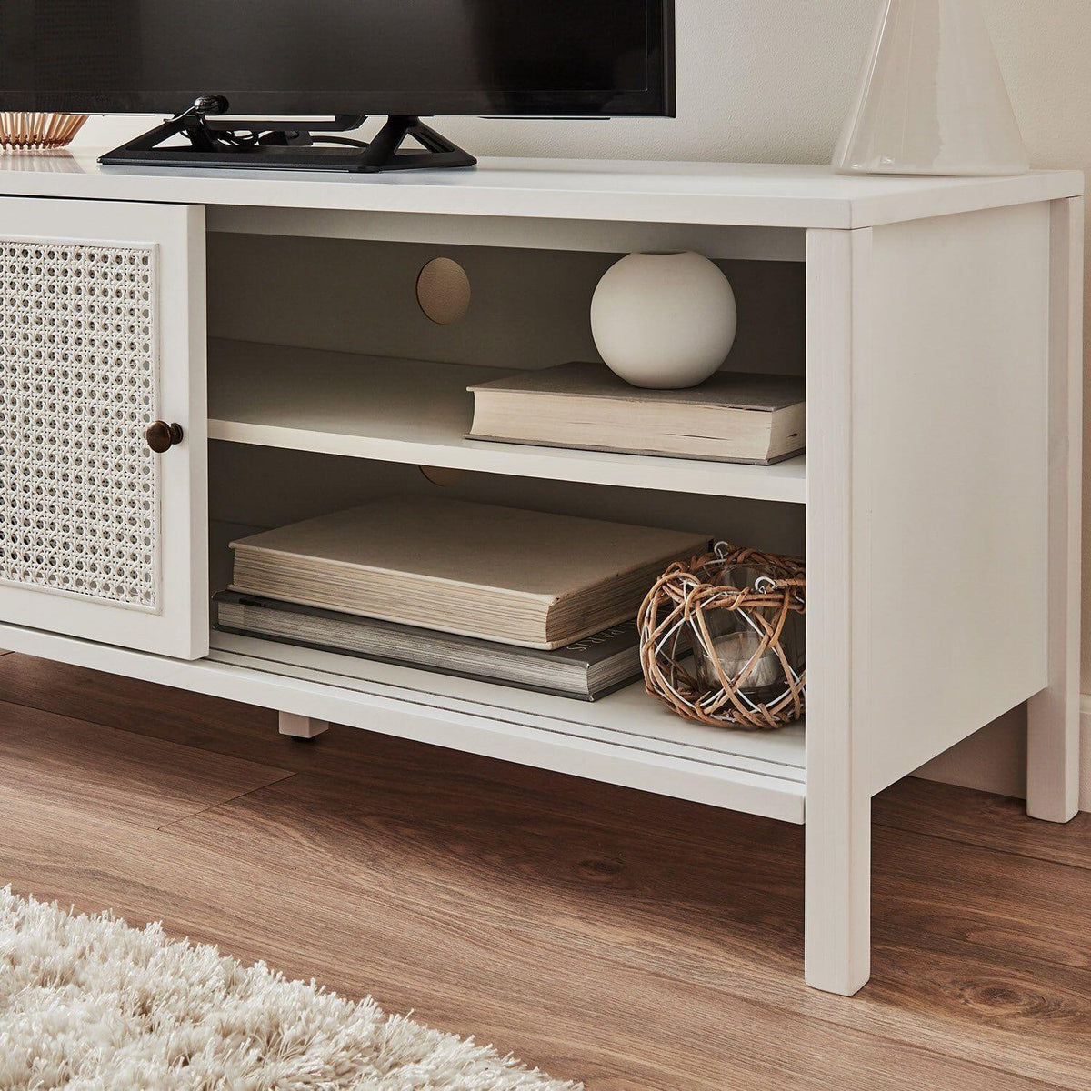 Outlet - Charlie TV Unit - Cane Front - White - Laura James