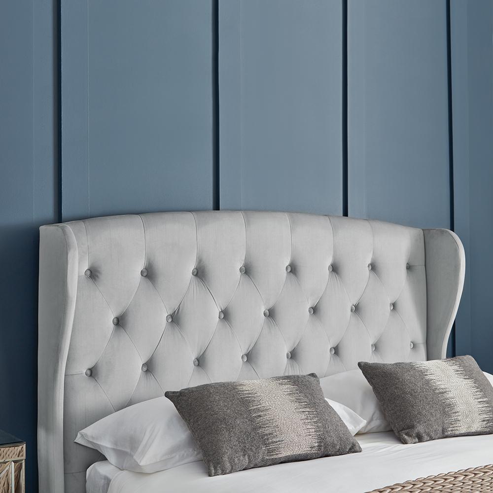 OUTLET-Daisy Double Wingback Ottoman Bed - Grey