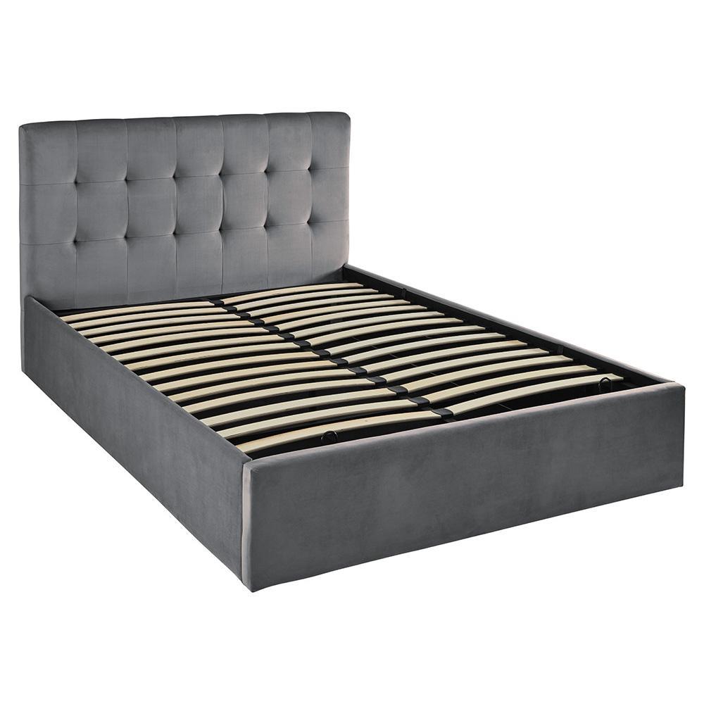 Outlet - Elle Double Ottoman Bed - Grey Velvet - Laura James