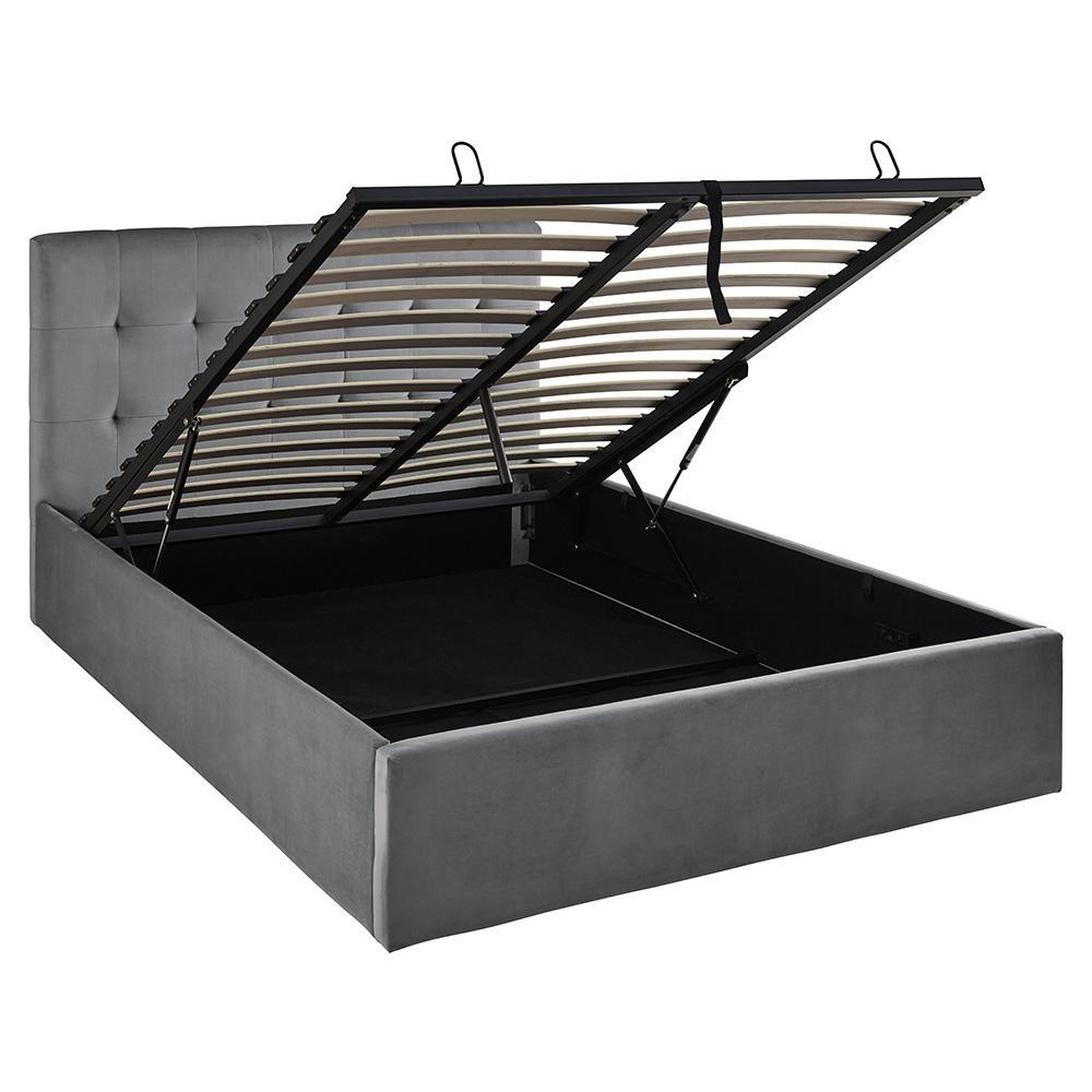 Outlet - Elle Double Ottoman Bed - Grey Velvet - Laura James