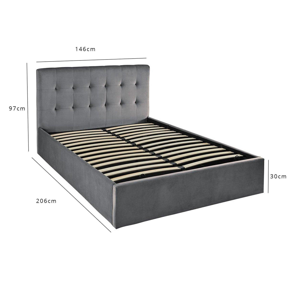 Outlet - Elle Double Ottoman Bed - Grey Velvet - Laura James