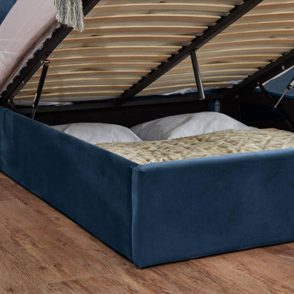 Outlet - Elle King Size Ottoman Bed - Blue Velvet - Laura James