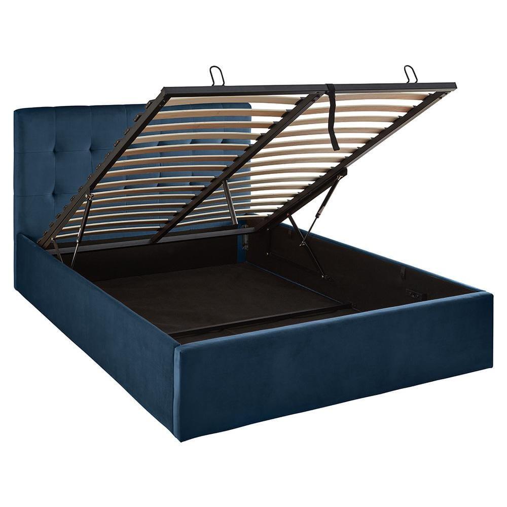 Outlet - Elle King Size Ottoman Bed - Blue Velvet - Laura James