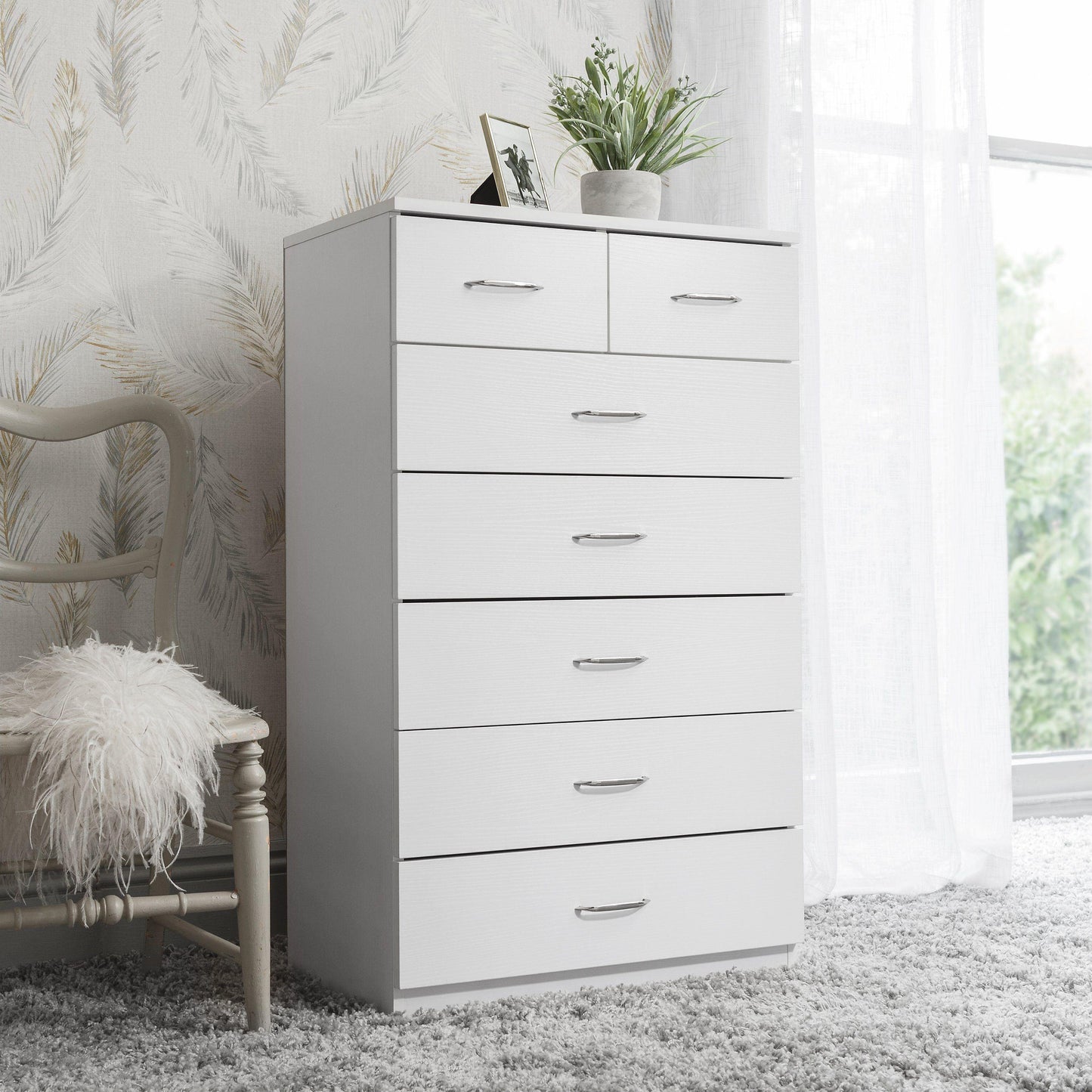 7 Drawer Tall Chest of Drawers in White - Laura James