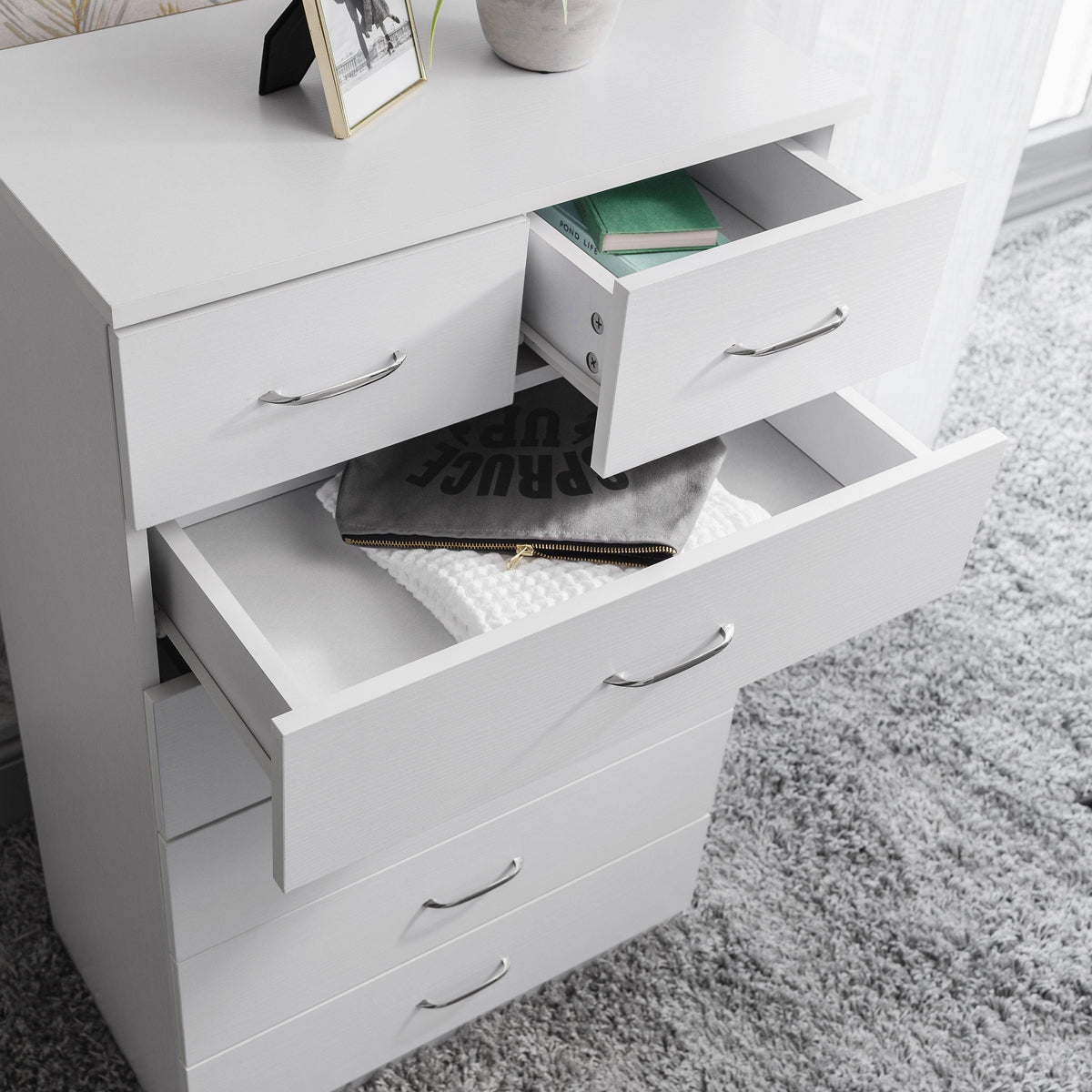 7 Drawer Tall Chest of Drawers in White - Laura James