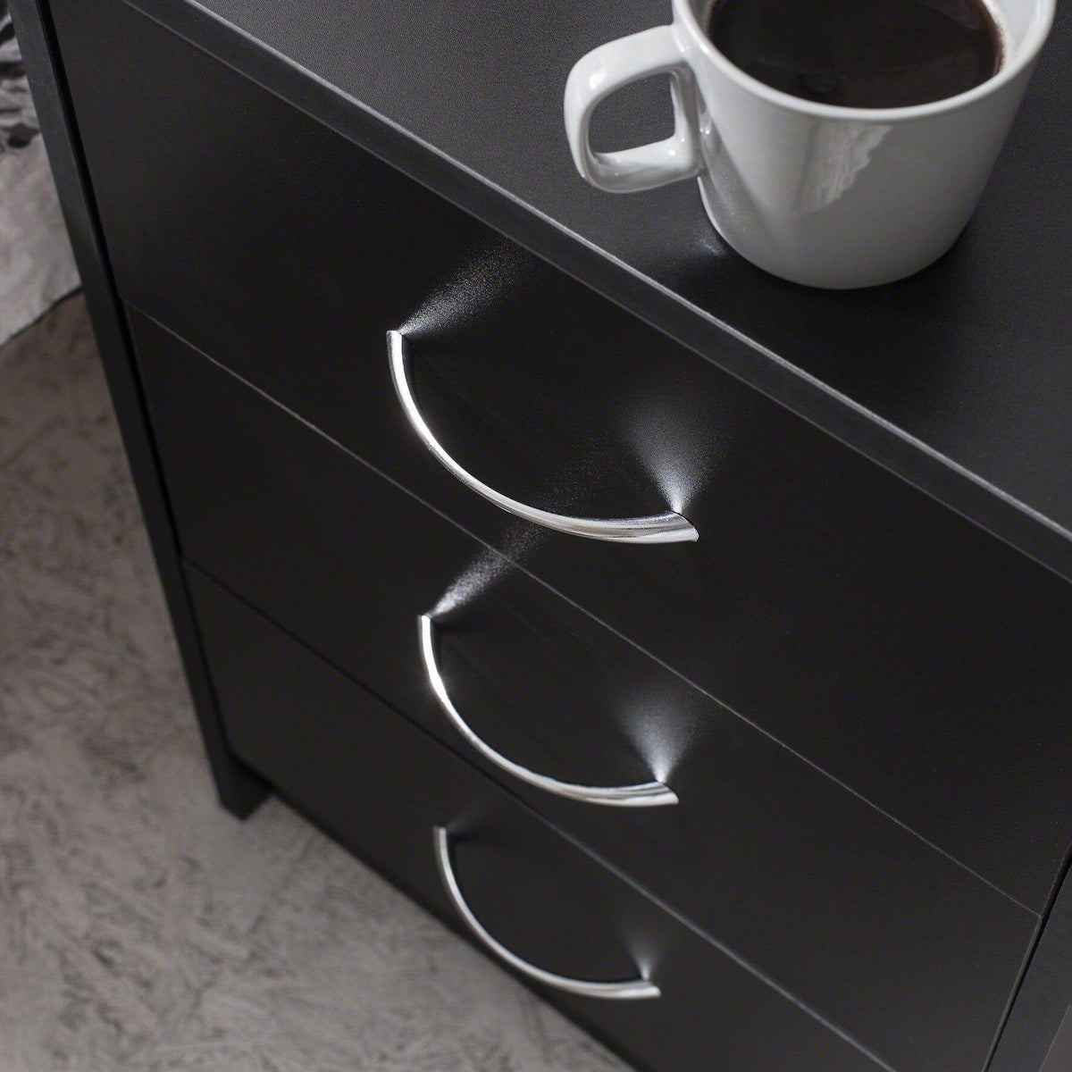 Outlet - Essie Black 3 Drawer Bedside Table - Laura James