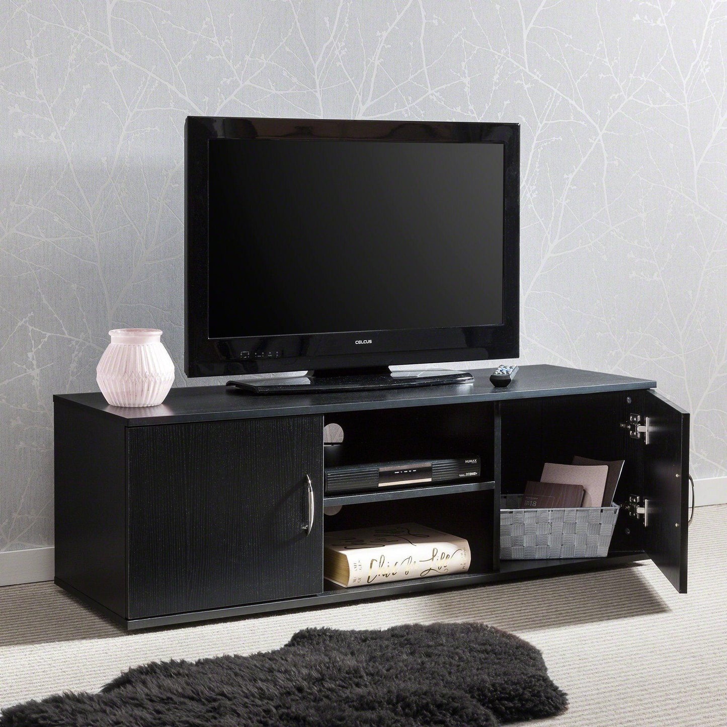 Black TV Unit with Storage and Shelf - Laura James - Laura James