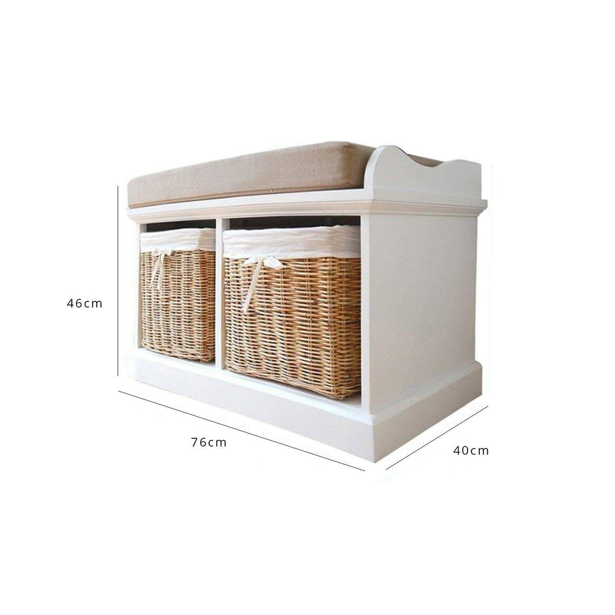 Outlet – Fyfield Hallway Shoe Storage Bench in White with cushion - Laura James