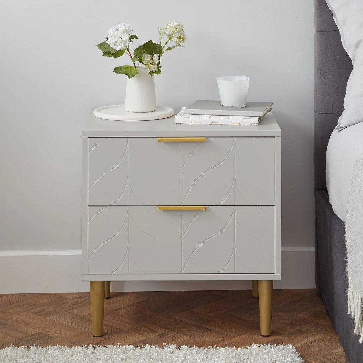 Gloria bedside table - grey and brass effect - Laura James