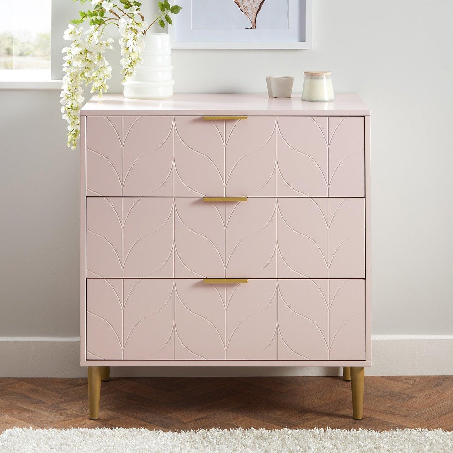 Gloria chest of drawers - pale pink & brass effect - Laura James