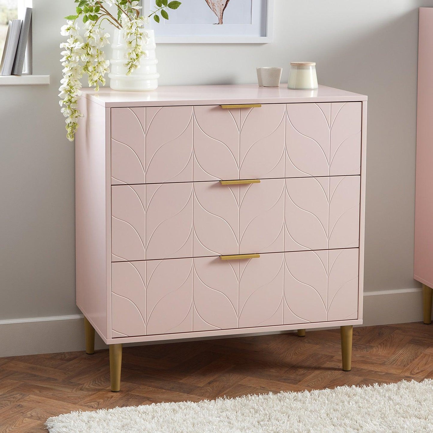 Gloria chest of drawers - pale pink & brass effect - Laura James