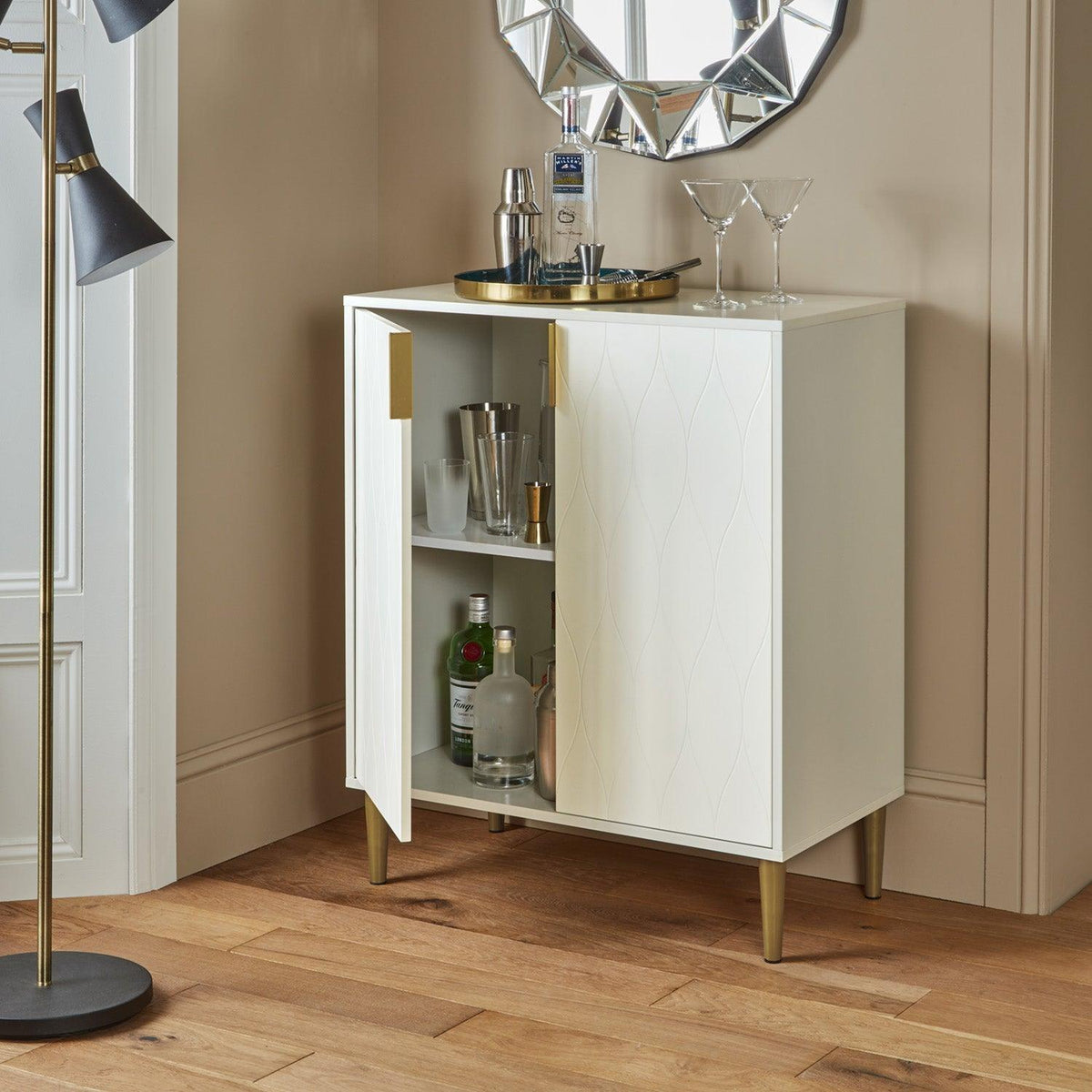 Outlet – Gloria small sideboard - white and brass effect