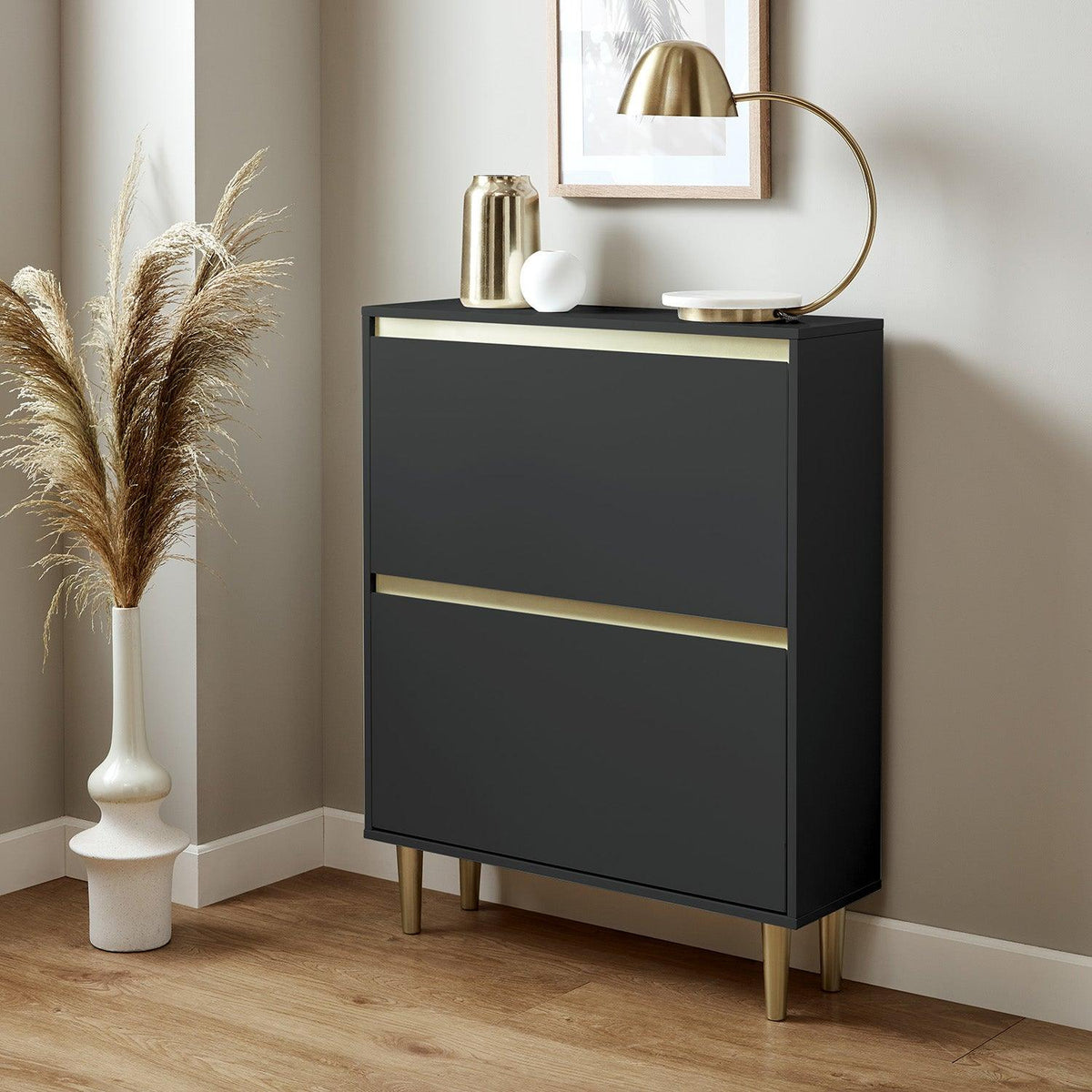 Iliana shoe cabinet - 2 door - charcoal grey - Laura James