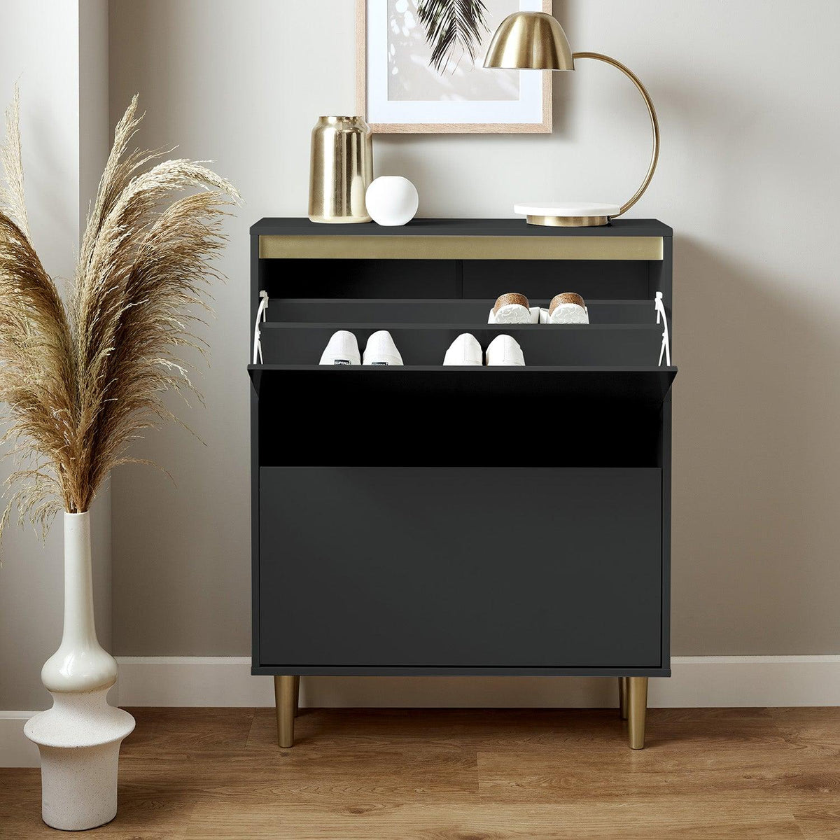Iliana shoe cabinet - 2 door - charcoal grey - Laura James