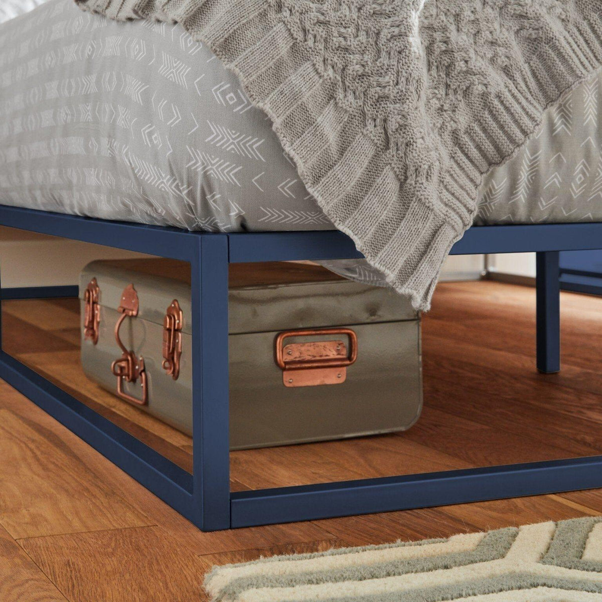 Outlet - Indy King Size Platform Bed - Blue Metal - Laura James