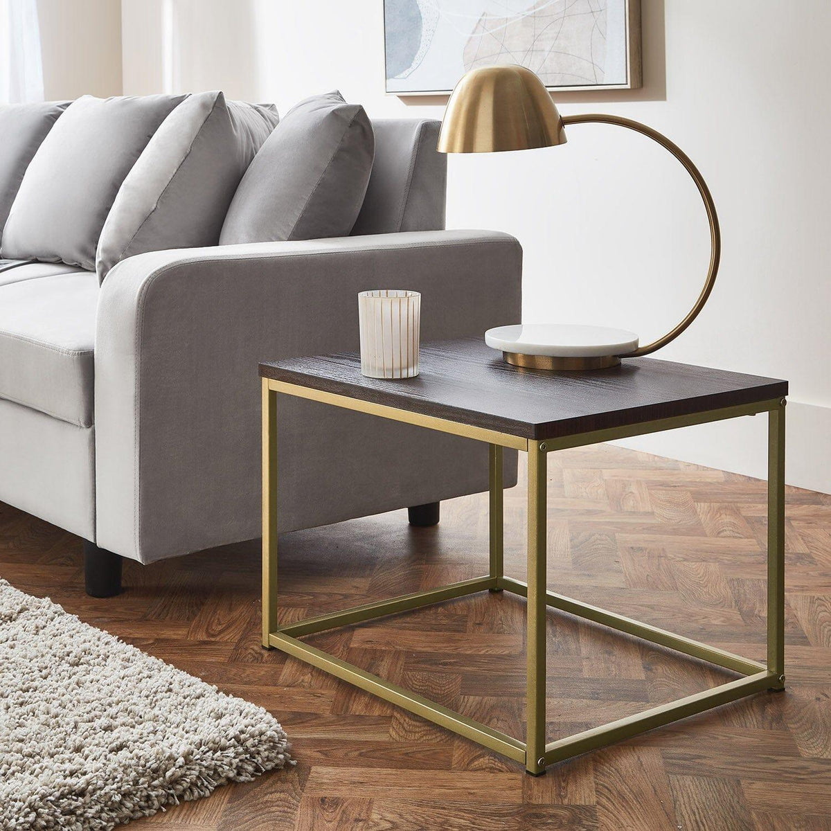 Outlet - Jay side table - walnut effect and gold - Laura James